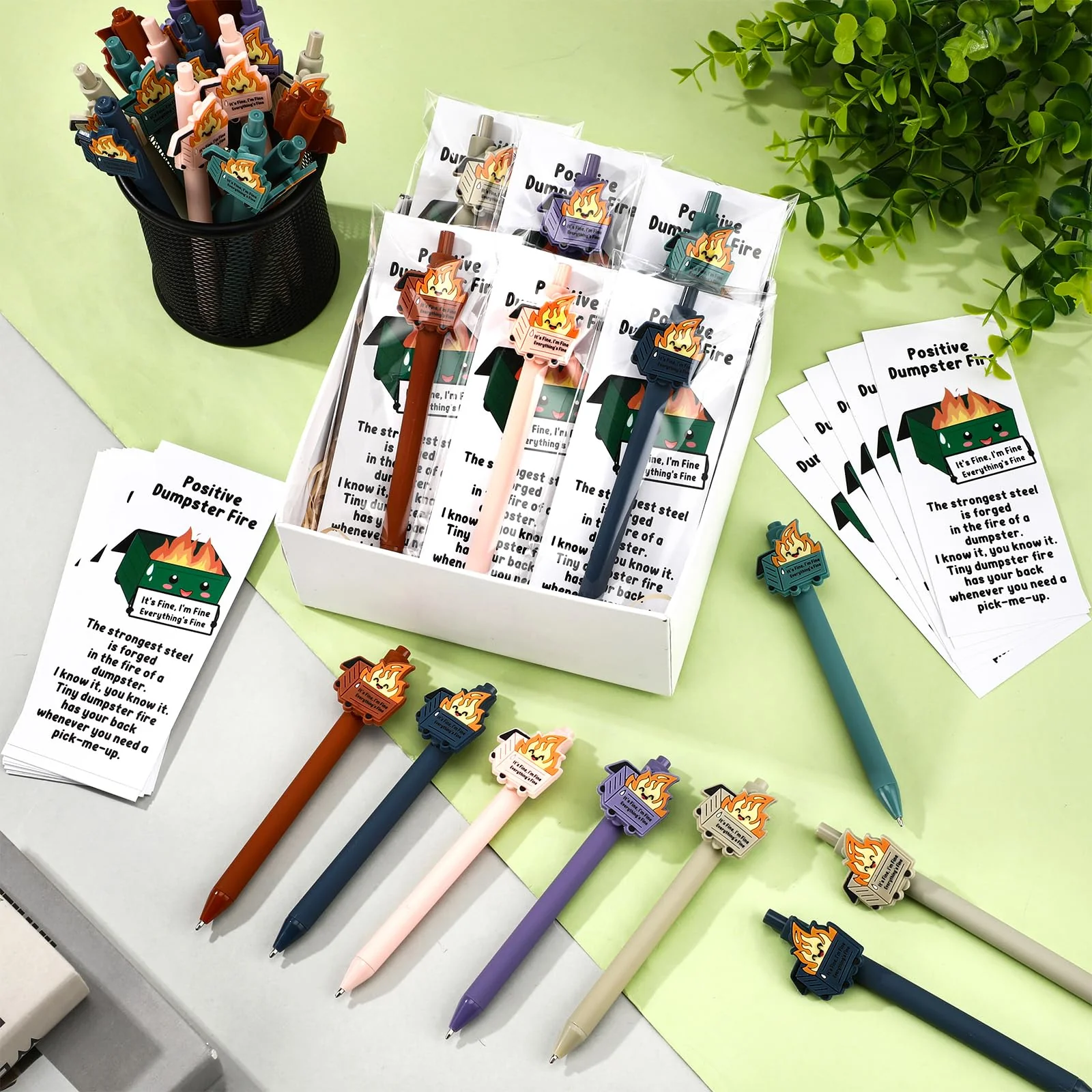 Sayglossy 30 Sets Dumpster Fire Gifts Funny Dumpster Fire Ballpoint Pens and Bookmarks Bulk Emotional Support Gift for Christmas Office Desk Accessories Work Coworkers Team Employee Staff Teachers - Image 7