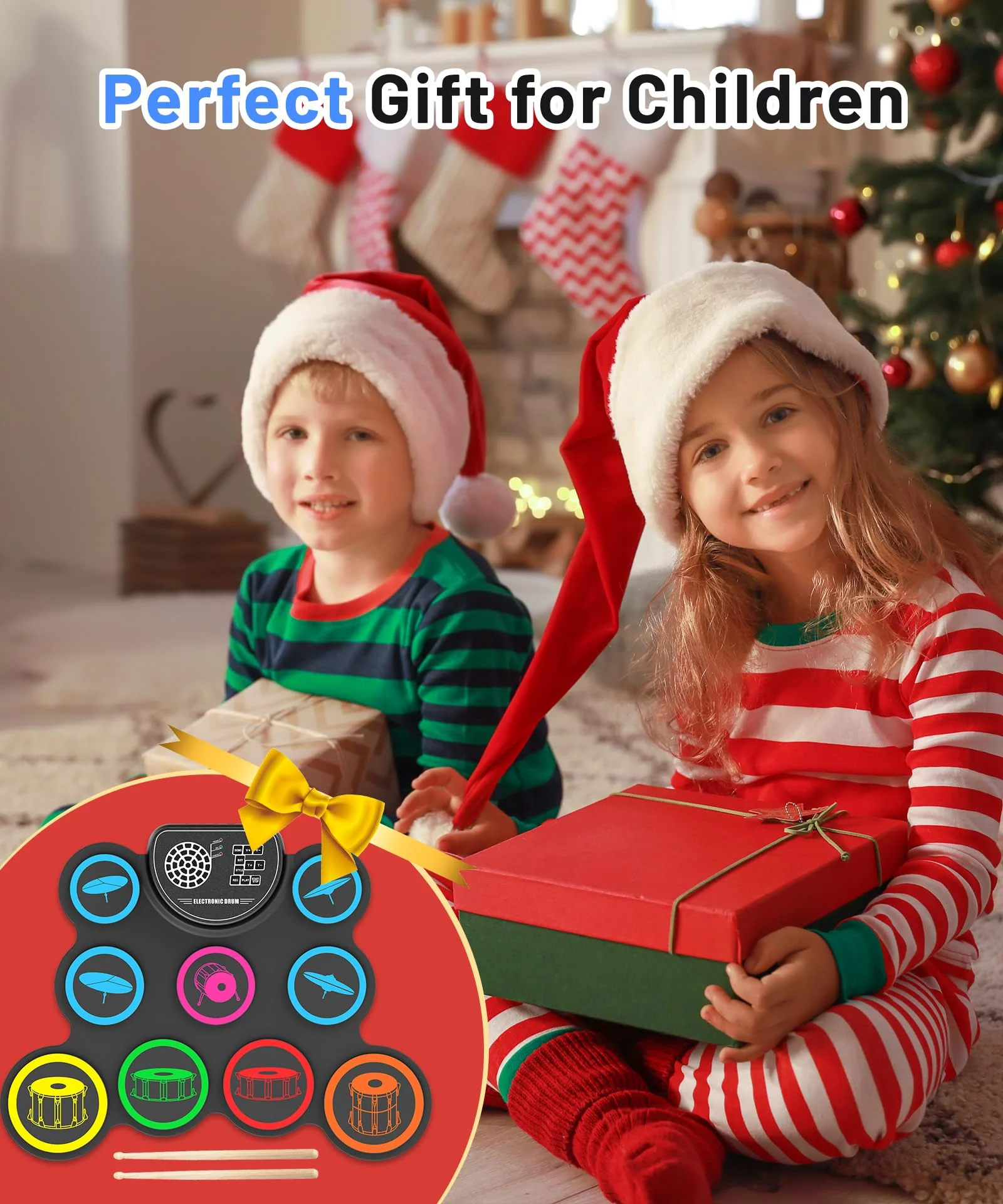 Sboet Electronic Drum Set, 9-Drum Practice Pad with Headphone Jack, Roll-up Drum Kit Machine with Built-in Speaker Drum Pedals and Sticks 10 Hours Playtime, Great Christmas for Kids - Image 2