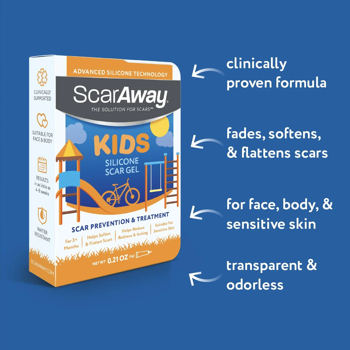 ScarAway Kids Silicone Scar Gel, 100% Medical-Grade, Helps Improve Size, Color & Texture of Hypertrophic & Keloid Scars on Face & Body from Injury, Burns & Surgery, Water Resistant, Clear, 6g - Image 8