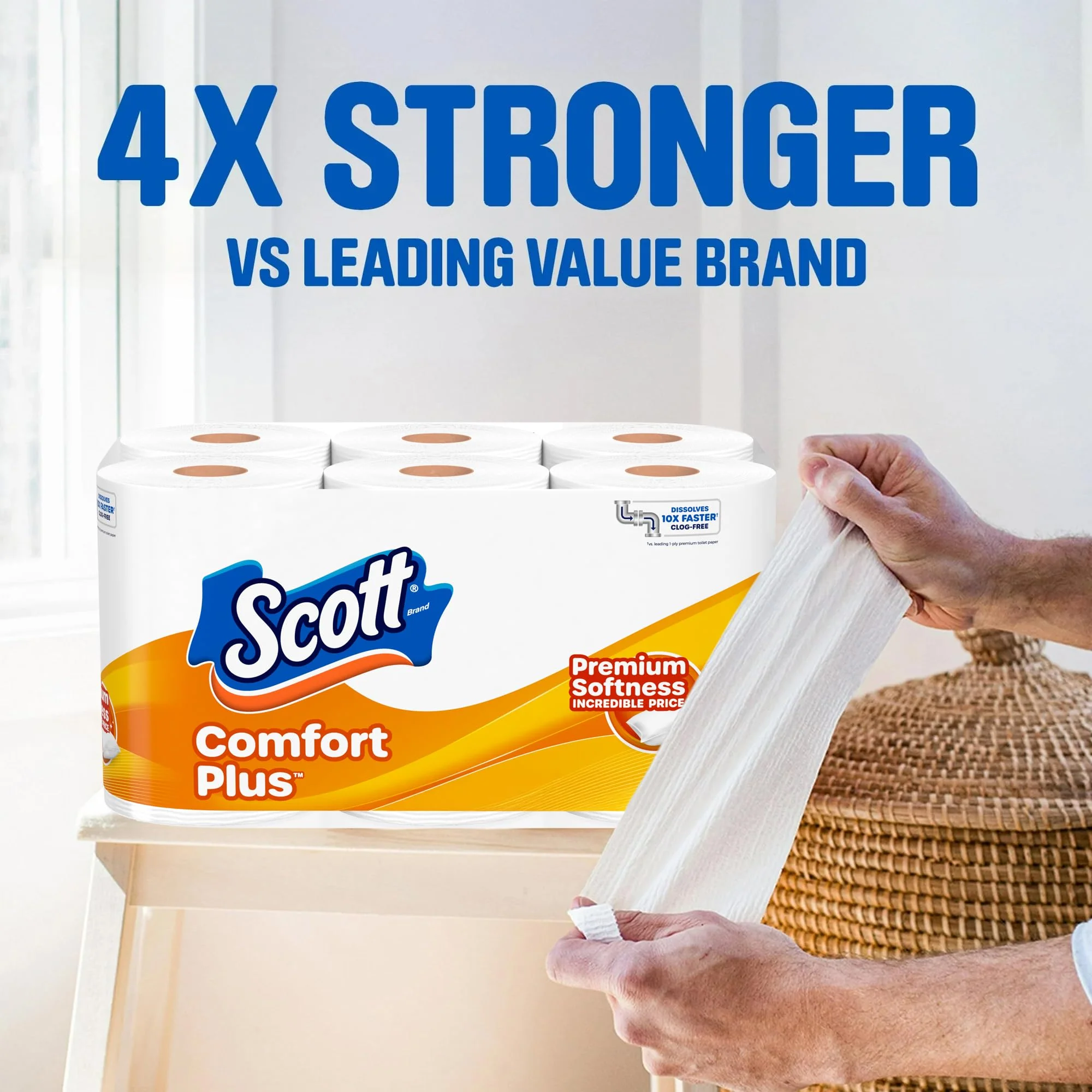 Scott ComfortPlus Toilet Paper, 48 Double Rolls, 231 Sheets per Roll, Septic-Safe, 1-Ply Toilet Tissue - Image 15