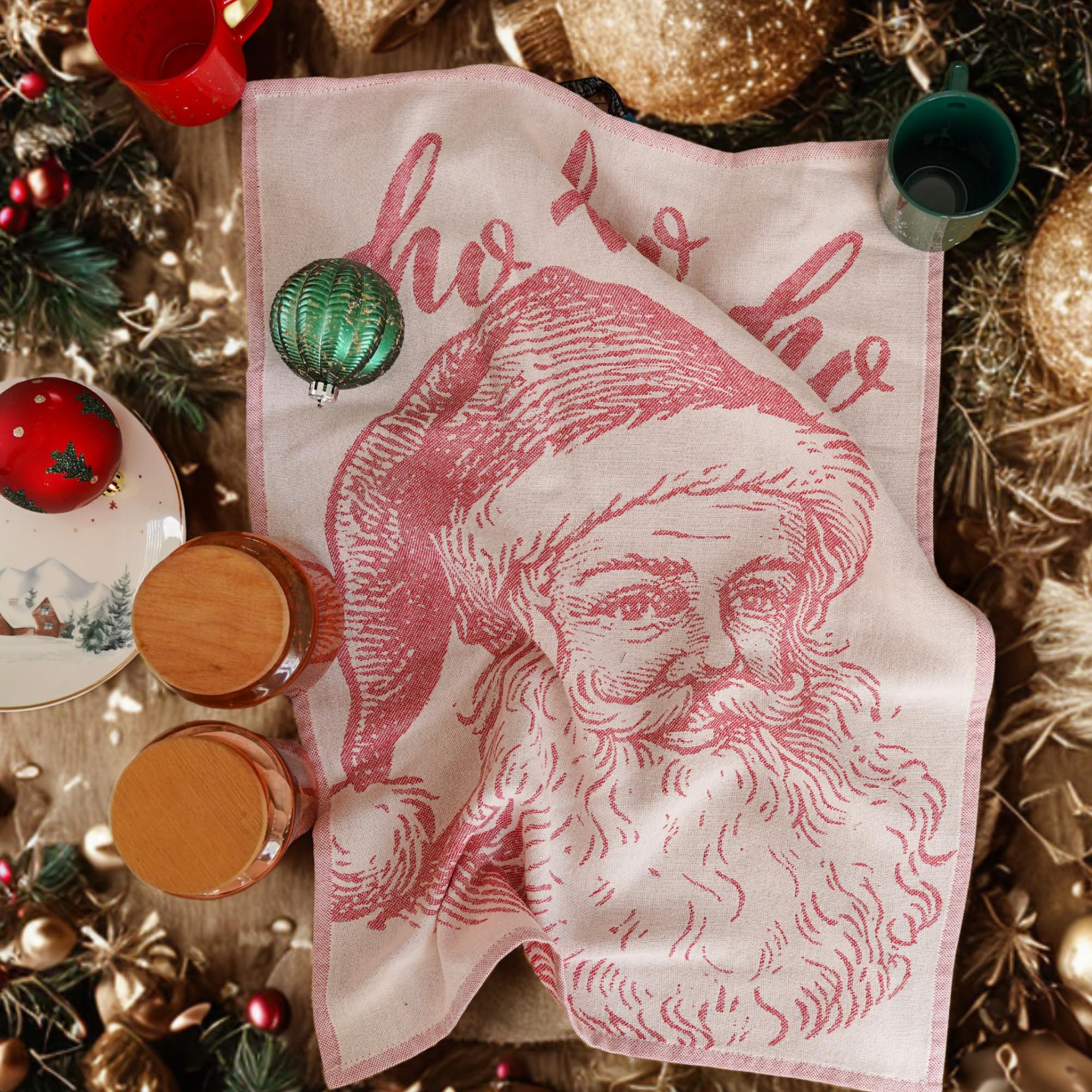 sea me at home Christmas Tea Towel Set of 4-100% Cotton Jacquard Kitchen Towels, Festive Dish Towels for Christmas Decor, Perfect Hostess Gift (Merry Christmas) - Image 5