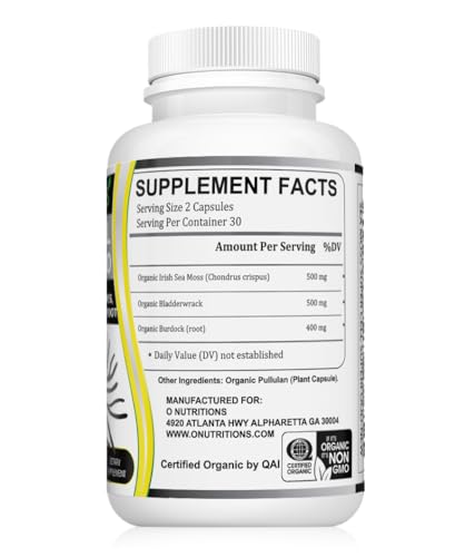 Sea Moss 60 Capsules USDA Certified Organic Irish Sea Moss Capsules with Bladderwrack & Burdock Root – Immune Support Supplement for Men and Women – Womens Vitamins and Mens Vitamins (1 Pack) - Image 10