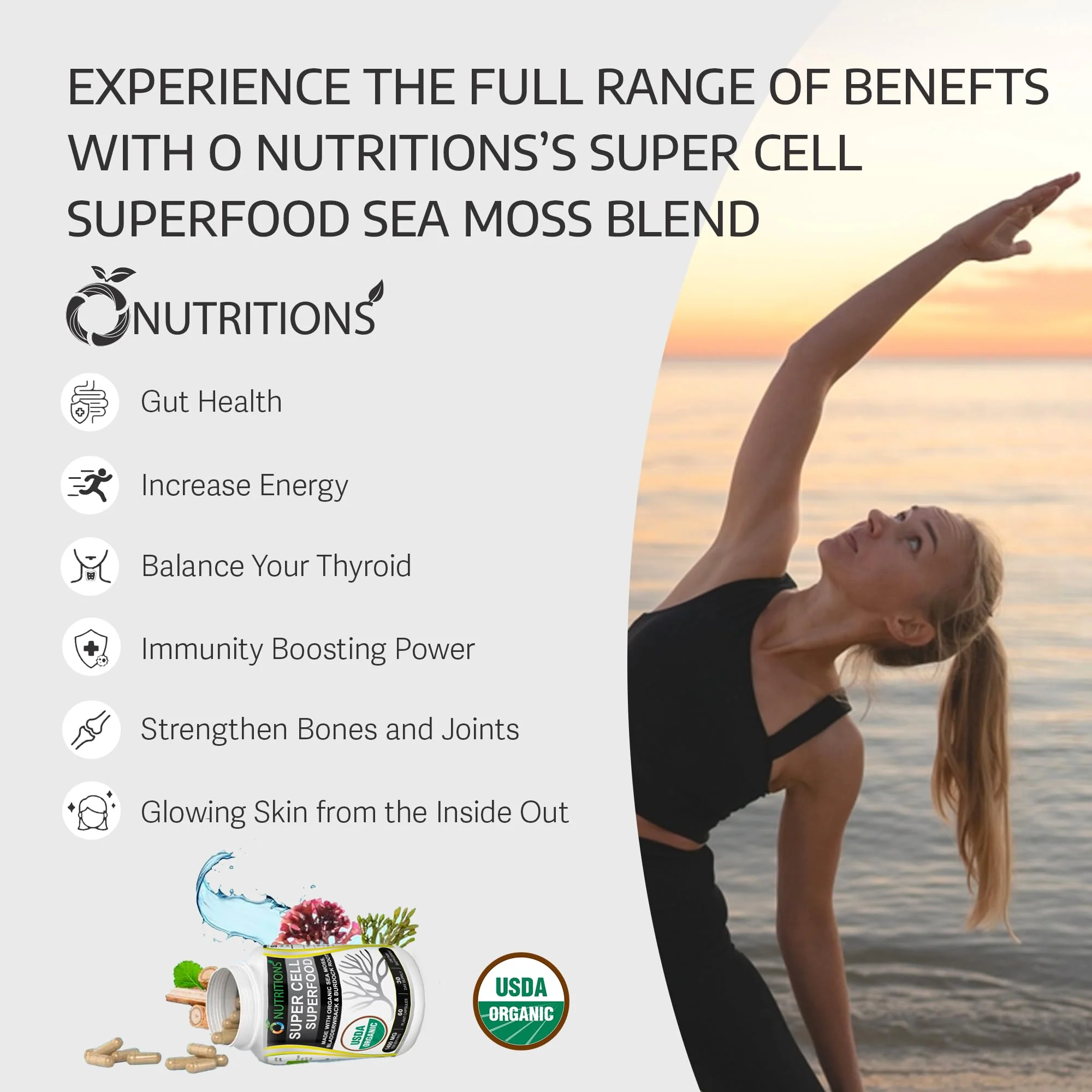 Sea Moss 60 Capsules USDA Certified Organic Irish Sea Moss Capsules with Bladderwrack & Burdock Root – Immune Support Supplement for Men and Women – Womens Vitamins and Mens Vitamins (1 Pack) - Image 3