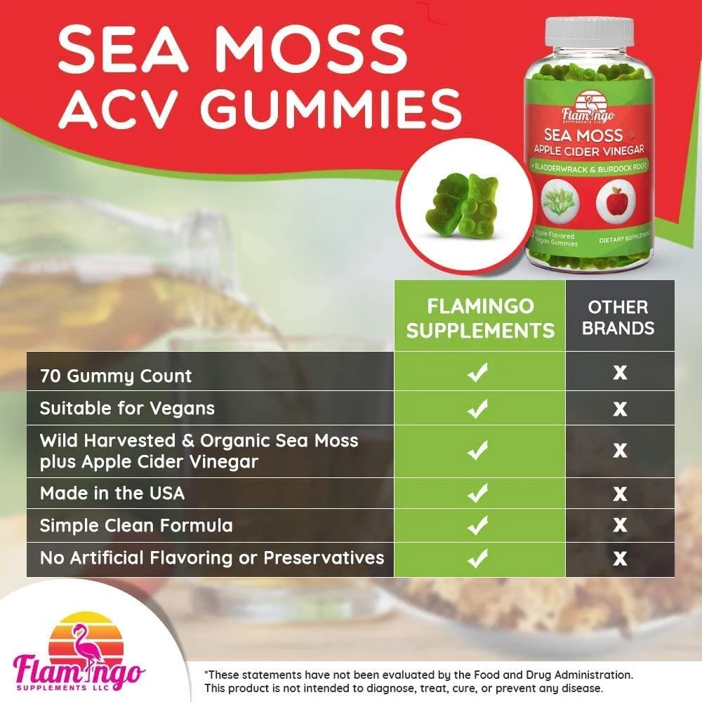 Sea Moss Gummies with Apple Cider Vinegar, Bladderwrack, and Burdock Root Organic- Sea Moss Gummies for Adults and Kids- Vegan, Organic, Irish Seamoss and ACV – 70 Ct - Image 3
