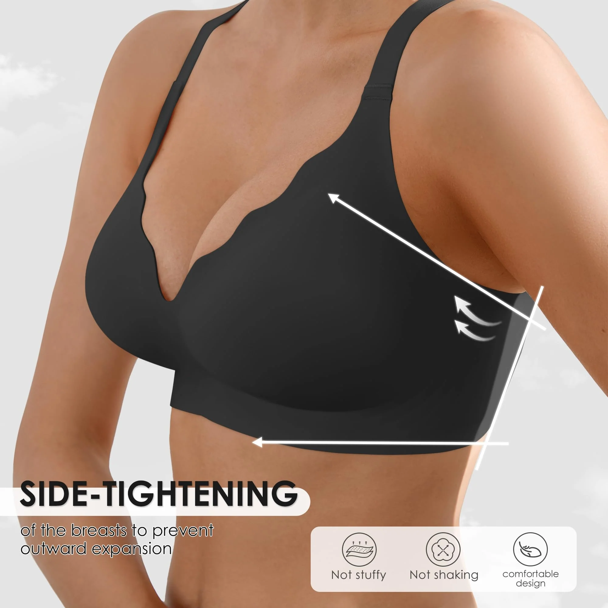 Seamless Wireless Bra for Women with Support - No Underwire Full Coverage Push Up Comfort Bras - Smoothing Fashion Clothing for Womens Girlfriend Gift - Christmas Birthday Gifts for Women(Black,L) - Image 4