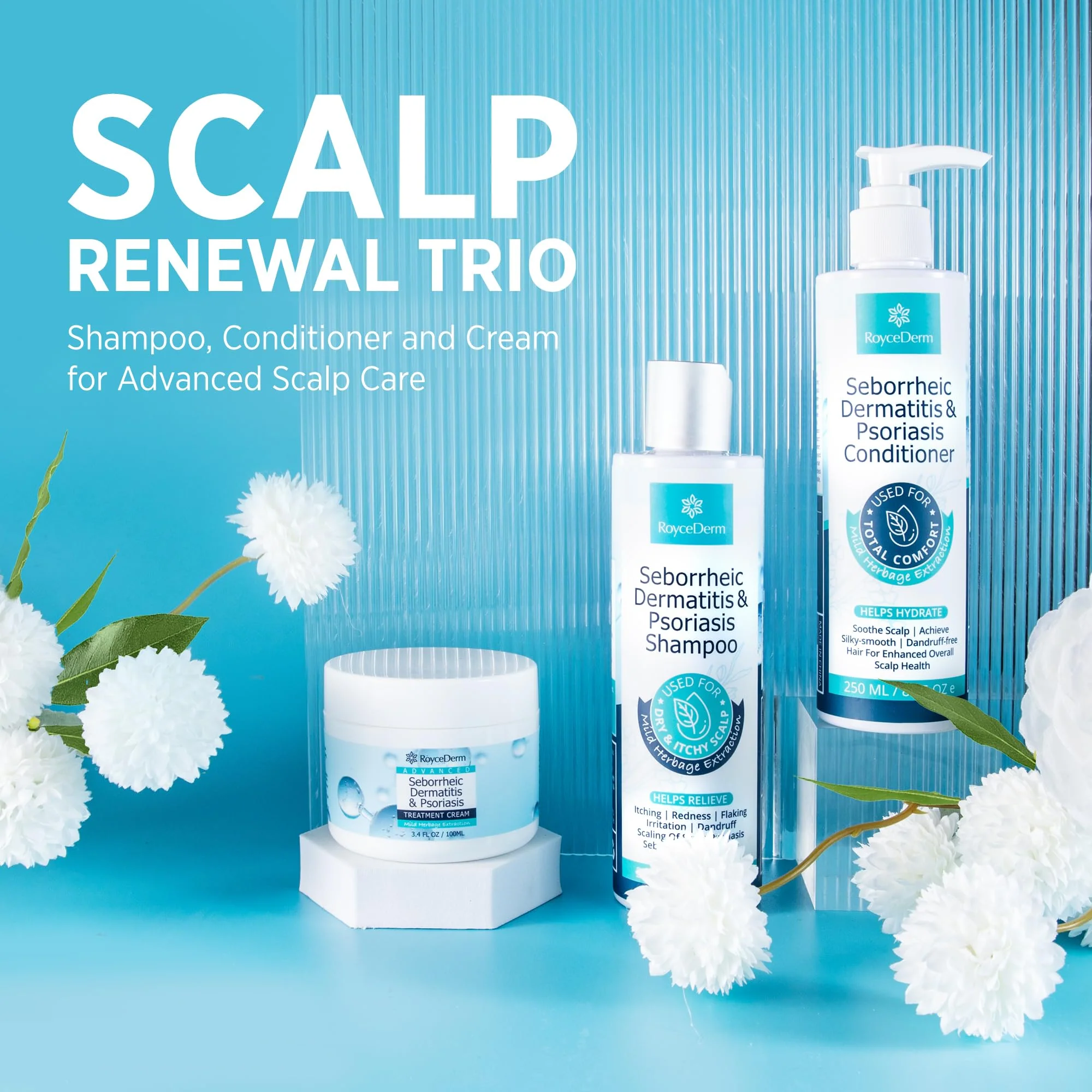 Seborrheic Dermatitis & Psoriasis Cream, Shampoo and Conditioner Set - Scalp Therapy System for Folliculitis, Psoriasis, Dandruff, Dry Scalp - Scalp Treatment to Relieve Itching, Flaking, Irritation - Image 8