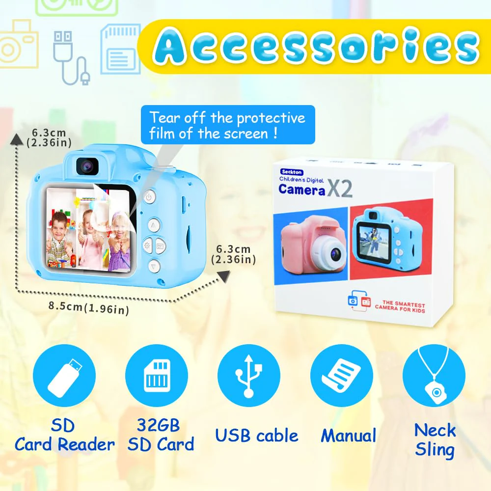 Seckton Upgrade Kids Selfie Camera, Christmas Birthday Gifts for Boys Age 3-9, HD Digital Video Cameras for Toddler, Portable Toy for 3 4 5 6 7 8 Year Old Boy with 32GB SD Card-Blue - Image 2