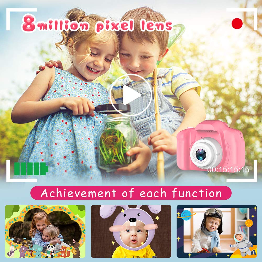 Seckton Upgrade Kids Selfie Camera, Christmas Birthday Gifts for Girls Age 3-9, HD Digital Video Cameras for Toddler, Portable Toy for 3 4 5 6 7 8 Year Old Girl with 32GB SD Card-Pink - Image 4