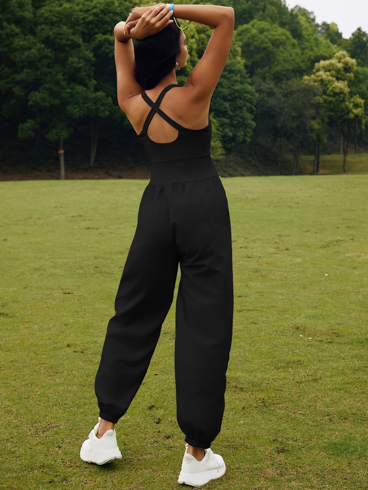 SENSERISE Womens Athletic Romper Workout Onesie Hiking Jumpsuit Running Outfit One Piece Activewear with Pockets(Black,M) - Image 3