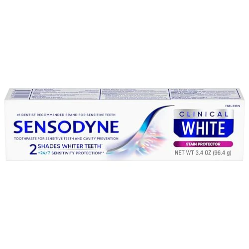 Sensodyne Clinical White Toothpaste Clinically Proven Whitening for Sensitive Teeth, Stain Protector, 3.4 oz x 3 - Image 2