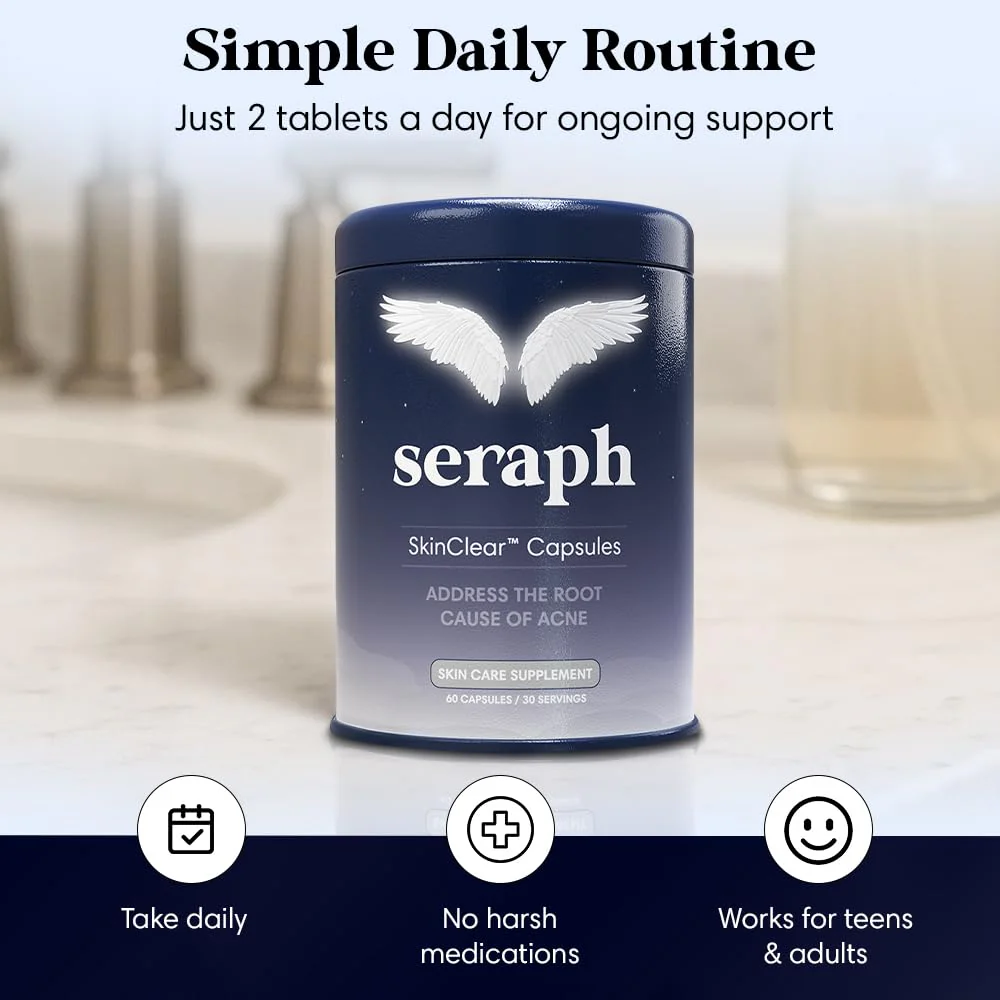 Seraph Acne Supplement - Hormonal Acne Pills Treatment - Pimple Supplements for Women - Skin Care Supplement for Teen, Men, & Adults - Made in USA - 60 Tablets - Image 2