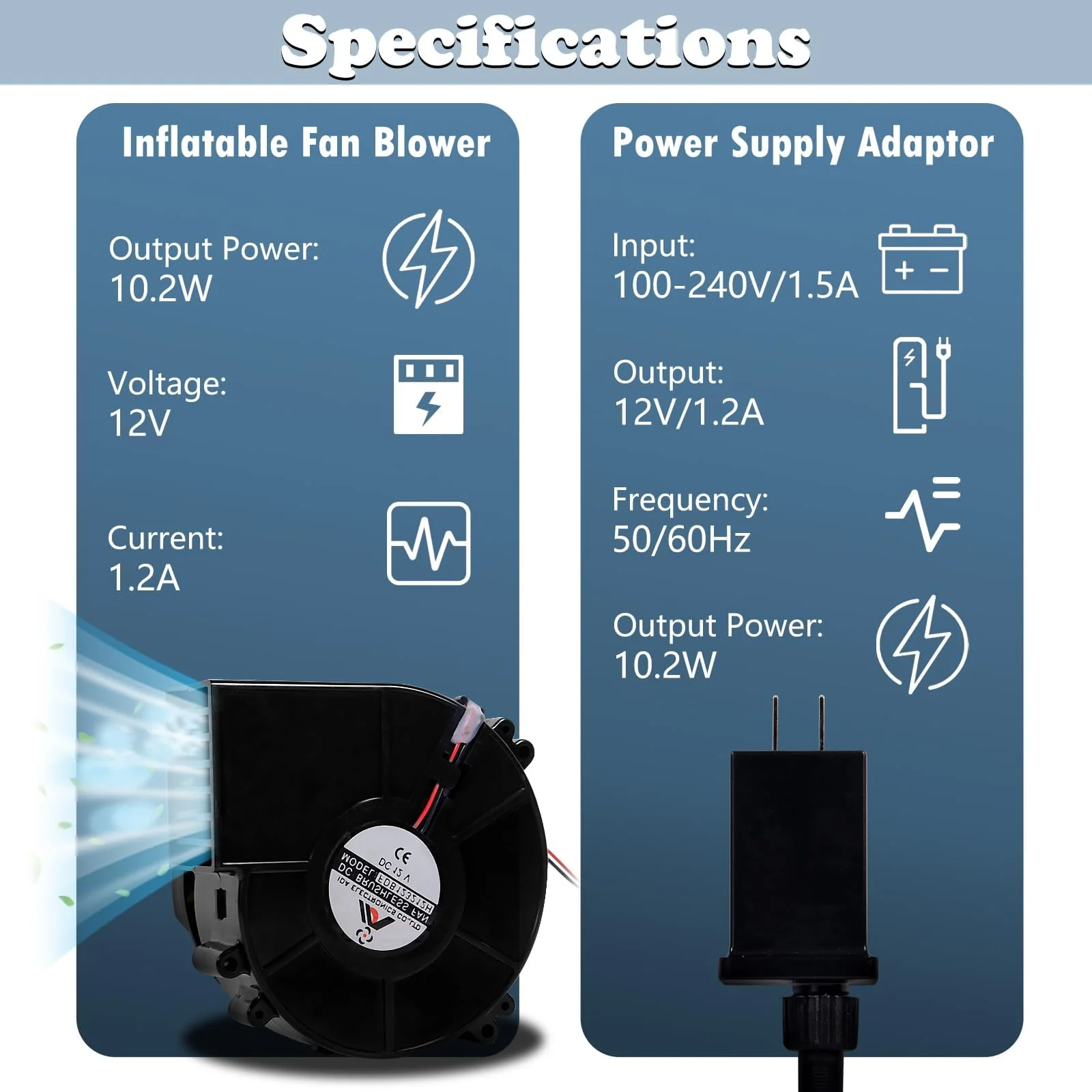 Set of 2 Inflatable Replacement Fan Blower 12V 1.2 A Mini Air Blower with 6 LEDs for Christmas Inflatables Costume,Inflatable Fan Blowers for Thanksgiving Yard Blow up 6FT Christmas Decorations - Image 5
