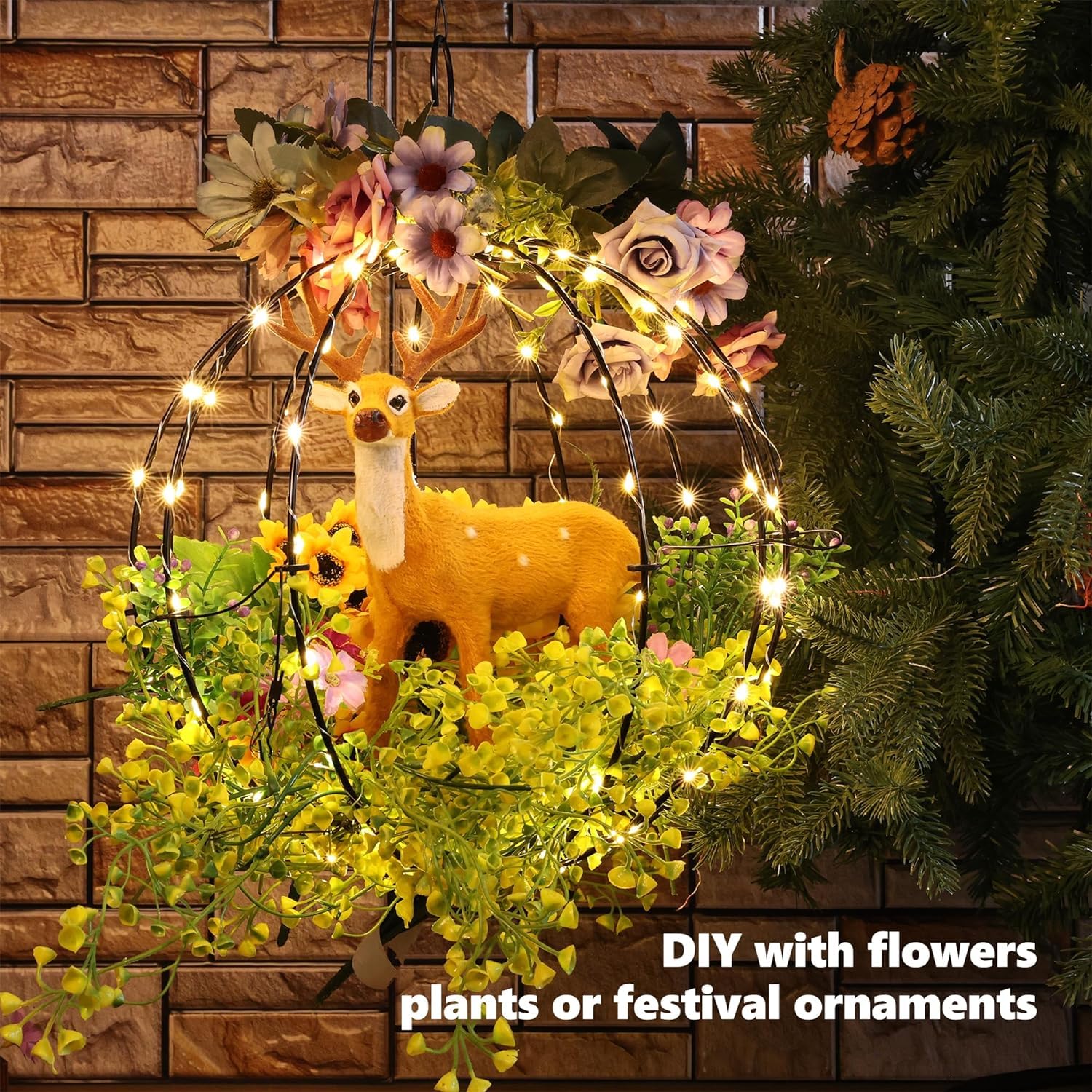 Set of 2 Outdoor Hanging Ball Lights - 2 Sizes of Christmas Battery Operated Garden Lanterns Waterproof Globe Fairy Lights with 8 Lighting Modes Timer Memory Function (Warm White) - Image 4