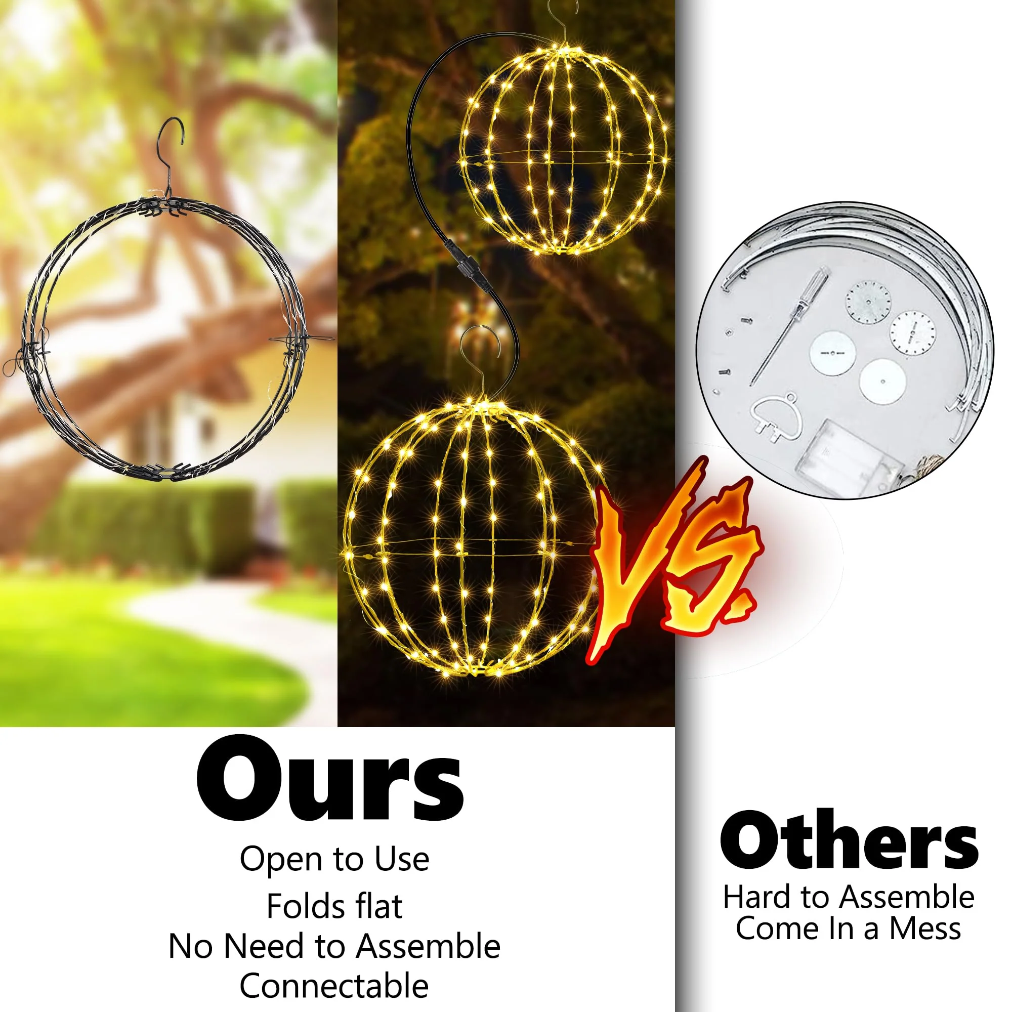 Set of 2 Outdoor Hanging Ball Lights - 2 Sizes of Christmas Battery Operated Garden Lanterns Waterproof Globe Fairy Lights with 8 Lighting Modes Timer Memory Function (Warm White) - Image 6