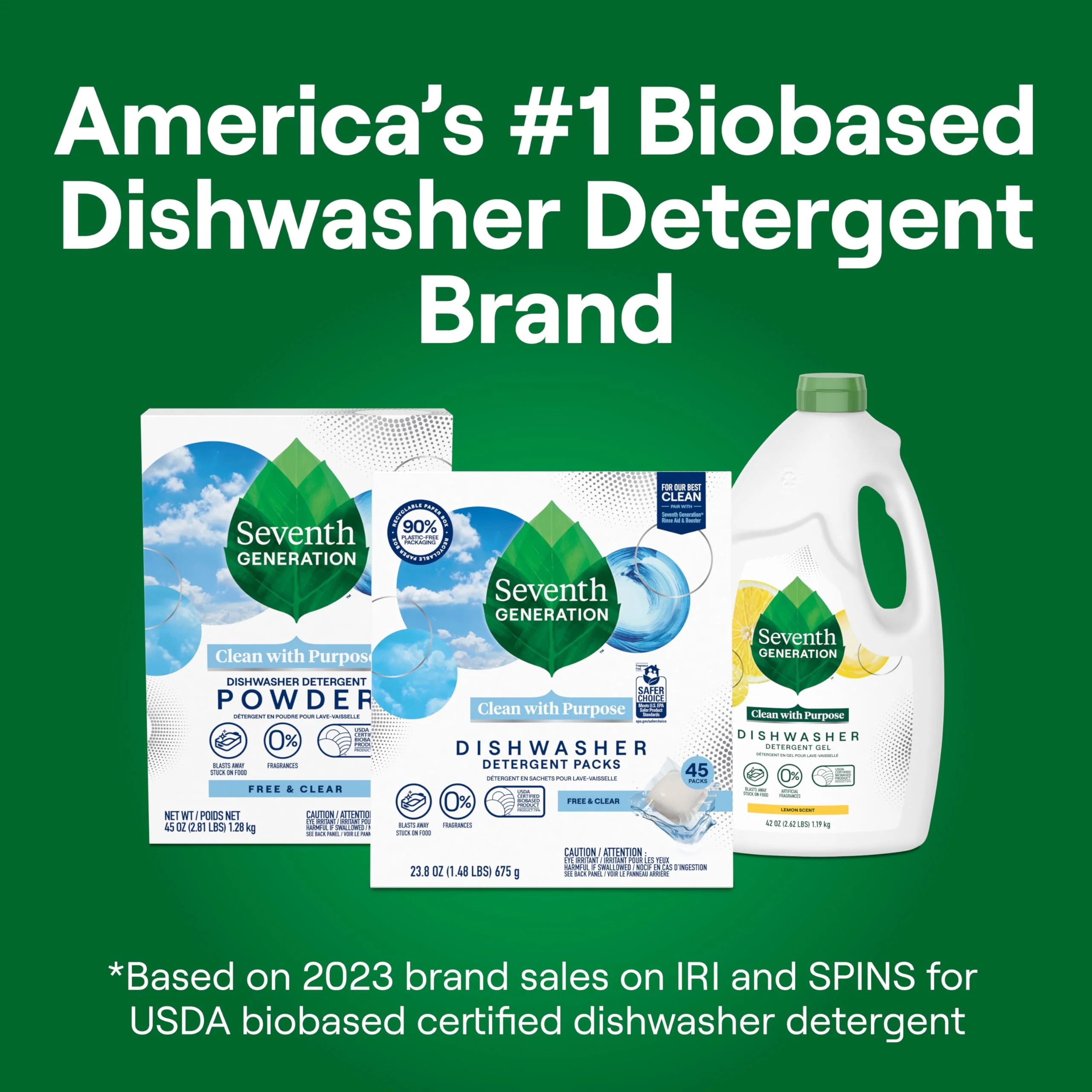 Seventh Generation Dishwasher Detergent Packs Free & Clear Pack of 6 for sparkling dishes Dishwasher tabs, 20 count - Image 3