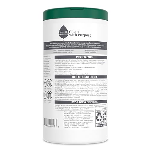 Seventh Generation Disinfecting Multi-Surface Wipes, Lemongrass Citrus, 70 Count, Pack of 3 (Packaging May Vary) - Image 7