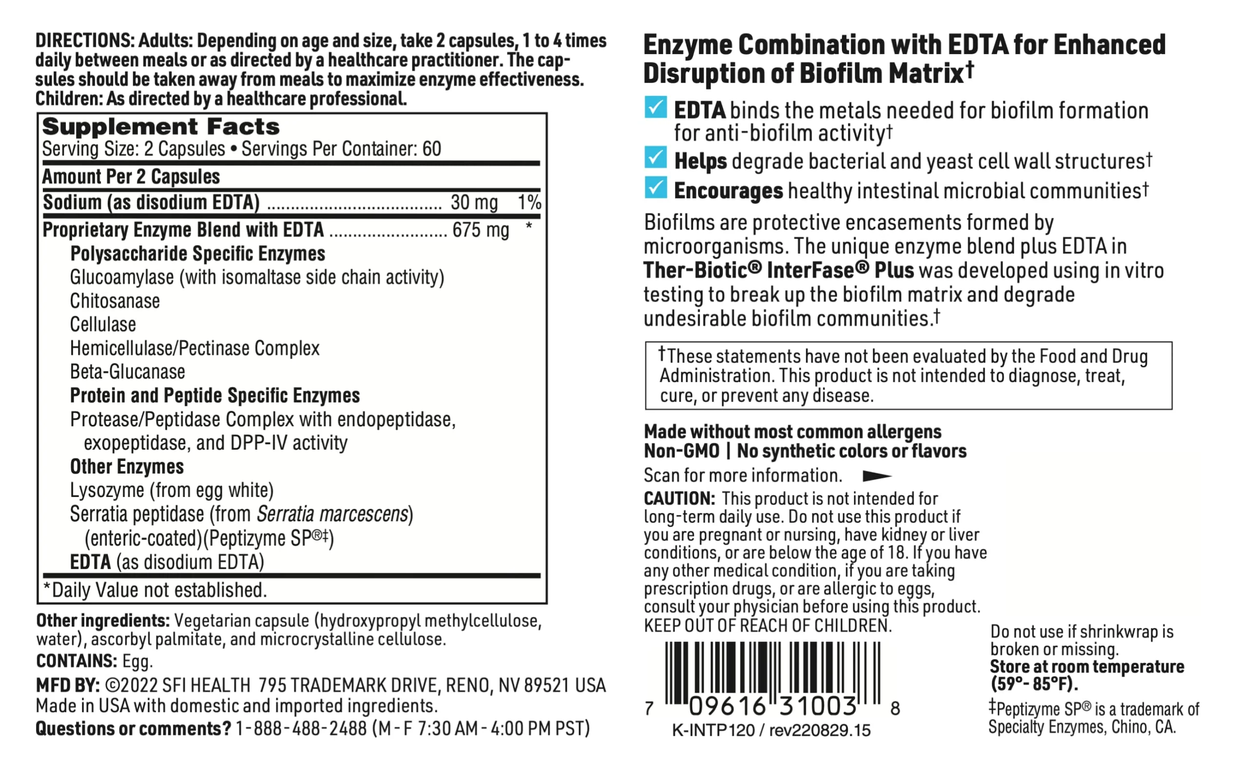 SFI Health Klaire Labs Ther-Biotic Interfase Plus - Anti Biofilm Enzymes with EDTA to Support Gut Flora, Toxin Cleanse & Full Body Detox - Promote Biofilm Matrix Disruption (120 Capsules) - Image 5