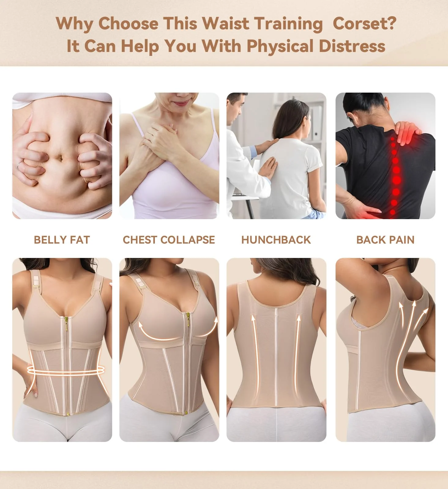 SHAPSHE Waist Trainer Corset for Women Tummy Control Sport Workout Body Shaper Vest for Women Postpartum Gym Zipper and Hooks Tan - Image 3