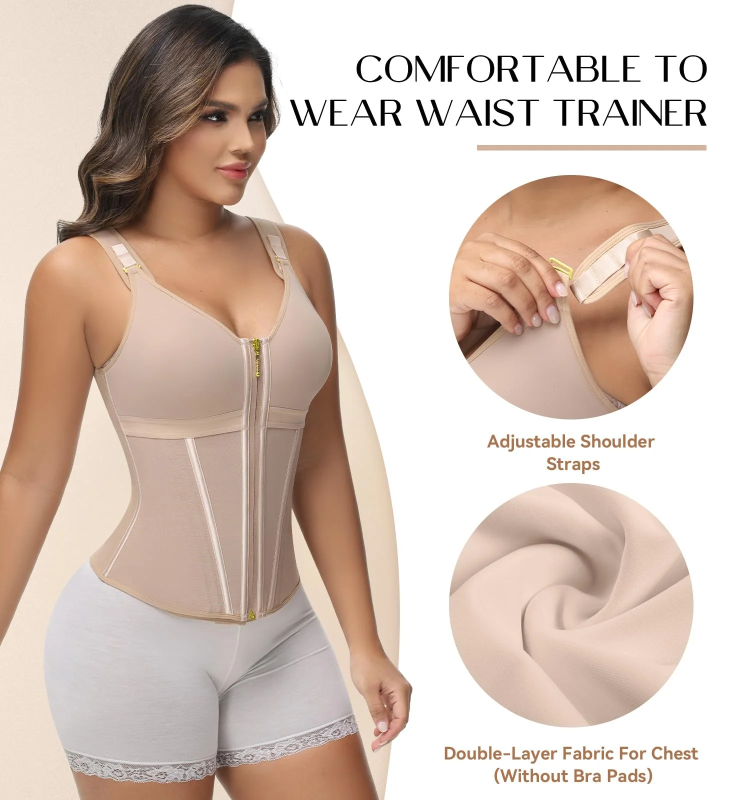 SHAPSHE Waist Trainer Corset for Women Tummy Control Sport Workout Body Shaper Vest for Women Postpartum Gym Zipper and Hooks Tan - Image 5