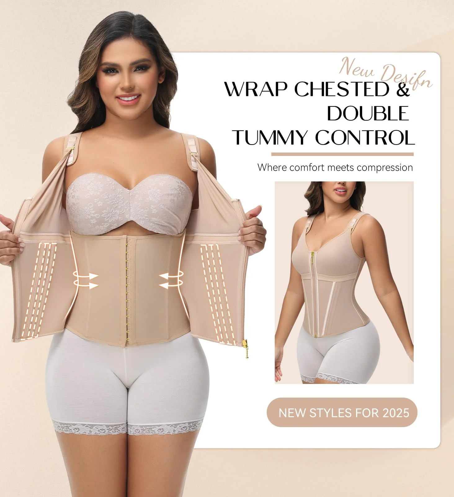 SHAPSHE Waist Trainer Corset for Women Tummy Control Sport Workout Body Shaper Vest for Women Postpartum Gym Zipper and Hooks Tan - Image 6
