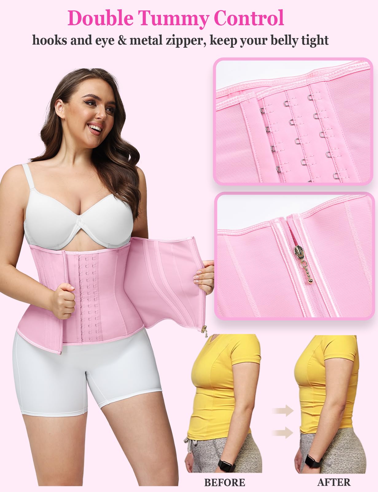 SHAPSHE Waist Trainer for Women Tummy Control Postpartum Belly Band Faja Waist Cincher Shapewear Strapless Pink - Image 7