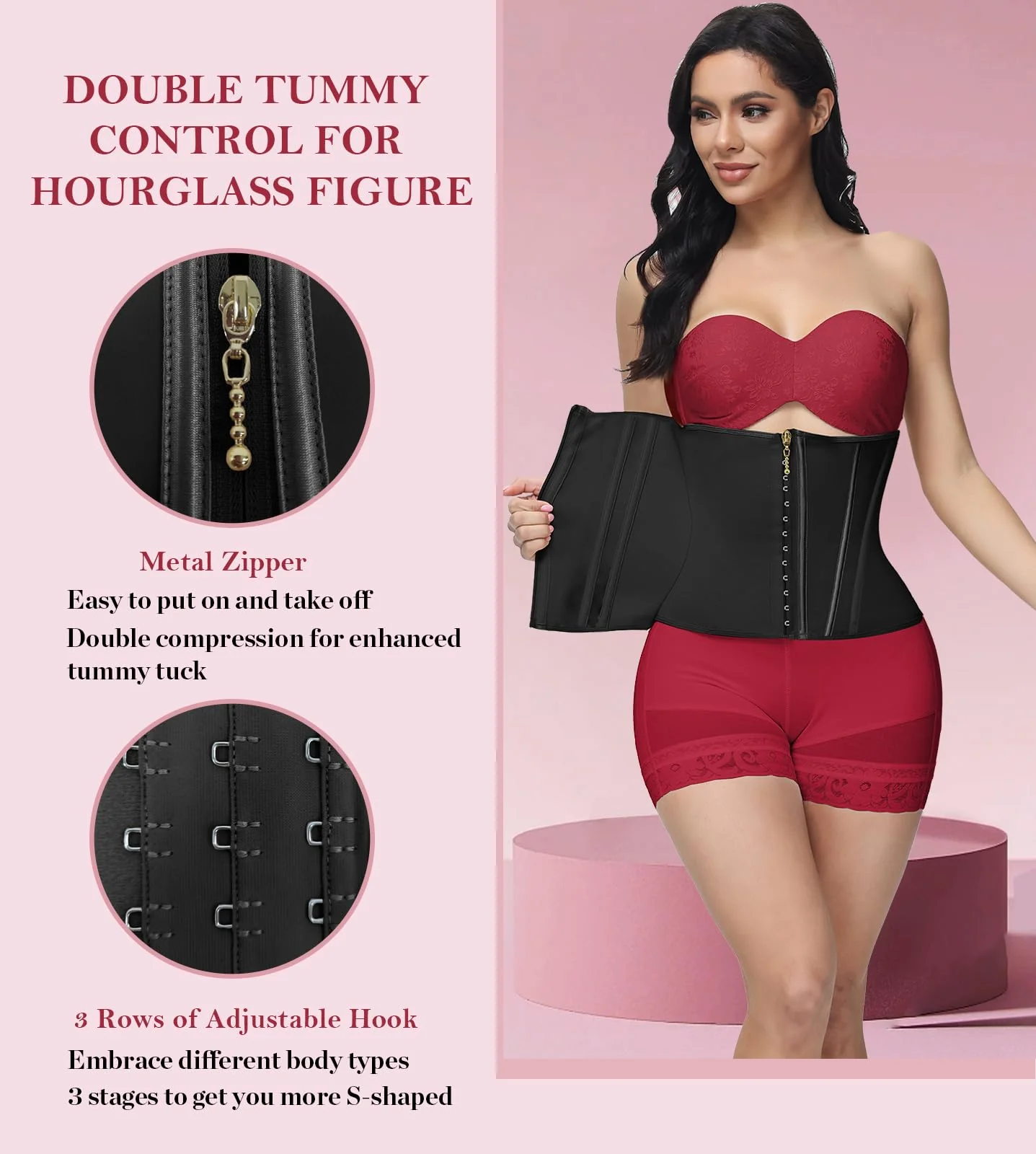 SHAPSHE Waist Trainer for Women Tummy Control Waist Cincher Workout Corset Shapewear Body Shaper Black - Image 2