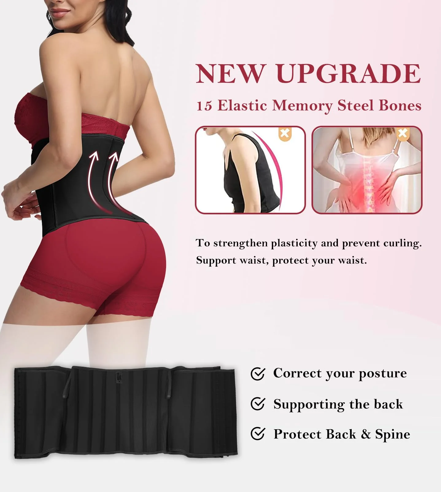 SHAPSHE Waist Trainer for Women Tummy Control Waist Cincher Workout Corset Shapewear Body Shaper Black - Image 4