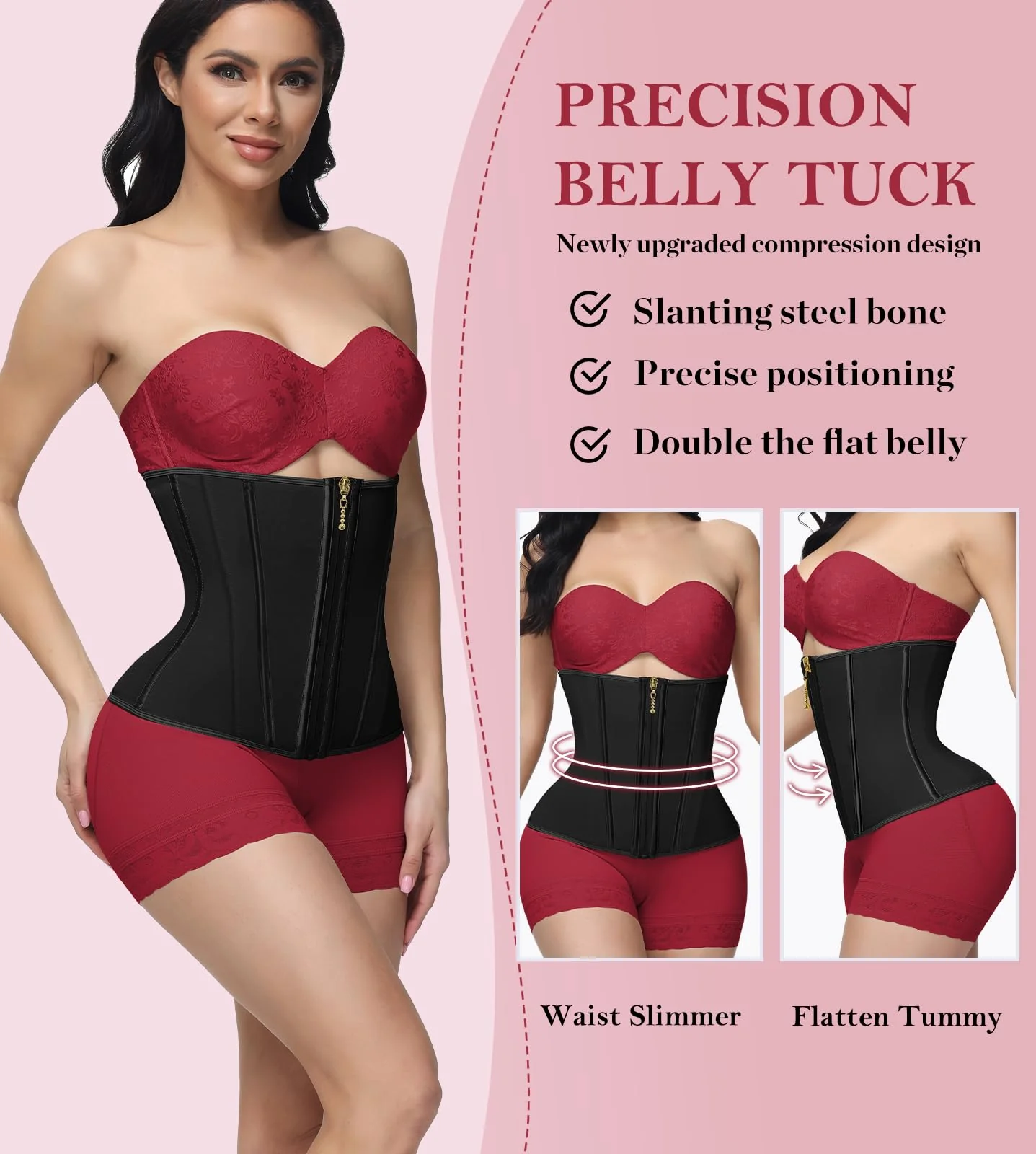 SHAPSHE Waist Trainer for Women Tummy Control Waist Cincher Workout Corset Shapewear Body Shaper Black - Image 5