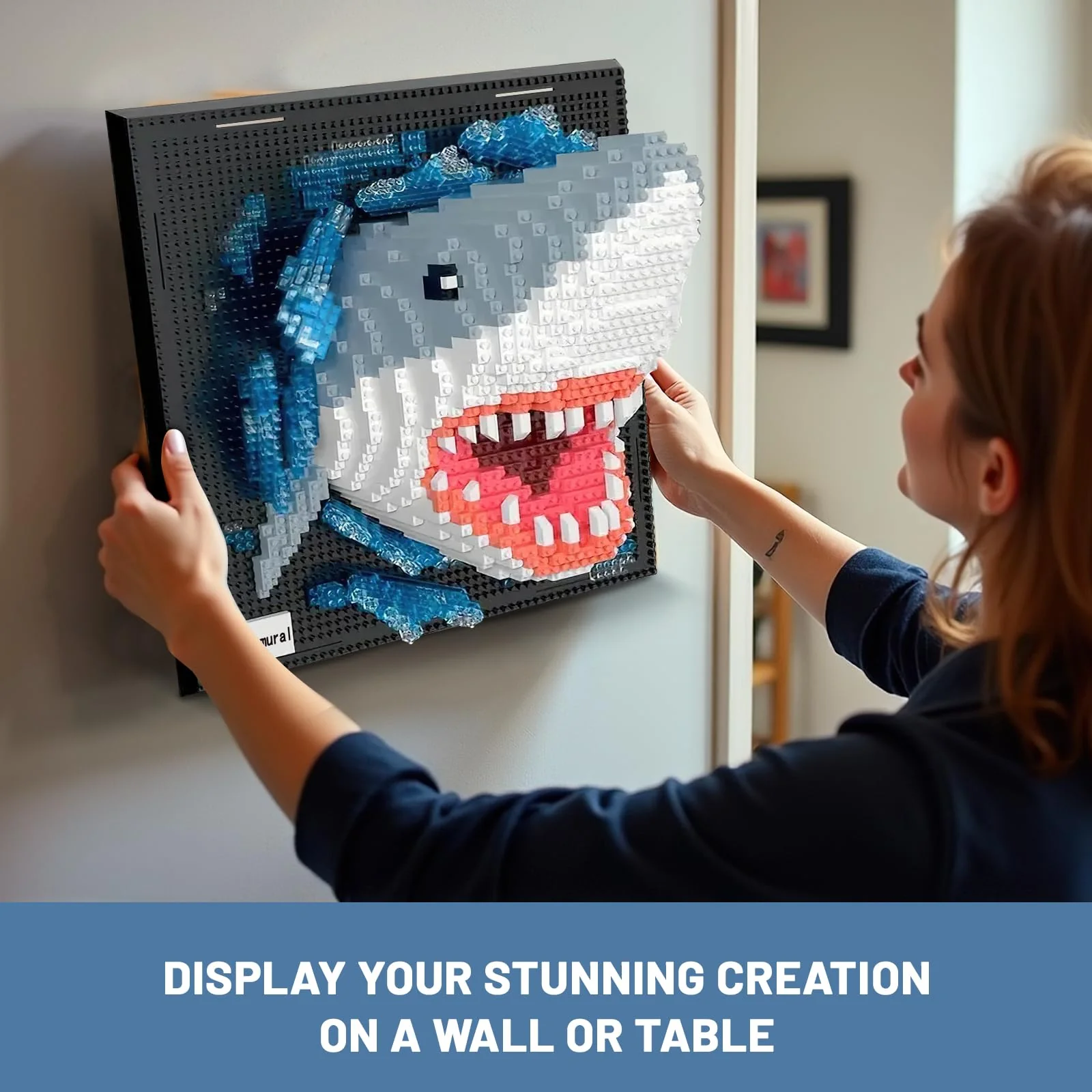 Shark Animal 3D Wall Art Micro Mini Building Blocks Set for Adults, Unique Home Wall Decor or Table Display, No Compatible with Lego, Ideal Birthday Christmas Toy Gift for Teens (2166 PCS) - Image 2