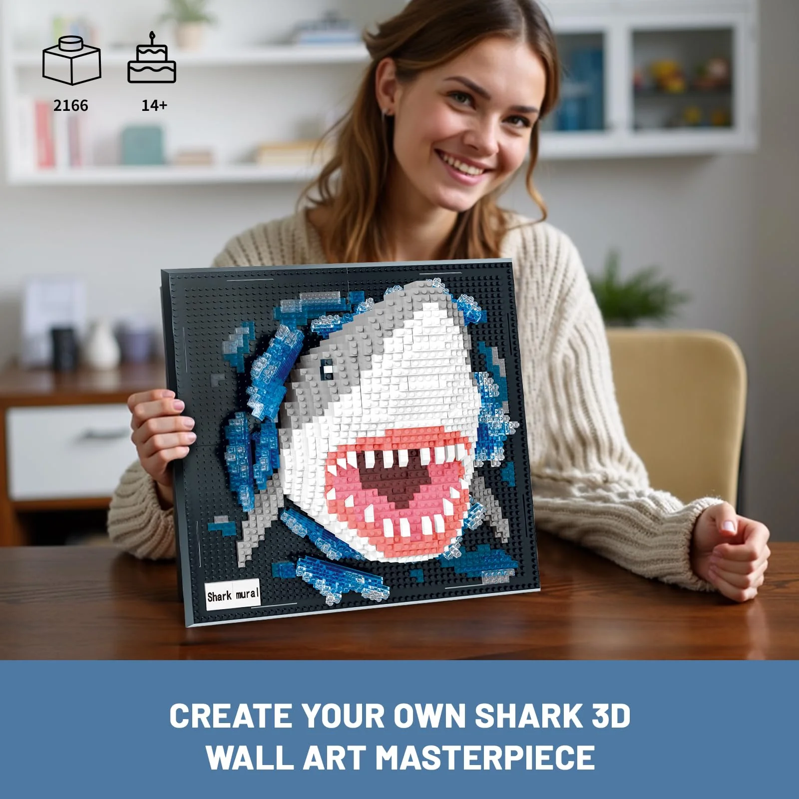 Shark Animal 3D Wall Art Micro Mini Building Blocks Set for Adults, Unique Home Wall Decor or Table Display, No Compatible with Lego, Ideal Birthday Christmas Toy Gift for Teens (2166 PCS) - Image 3