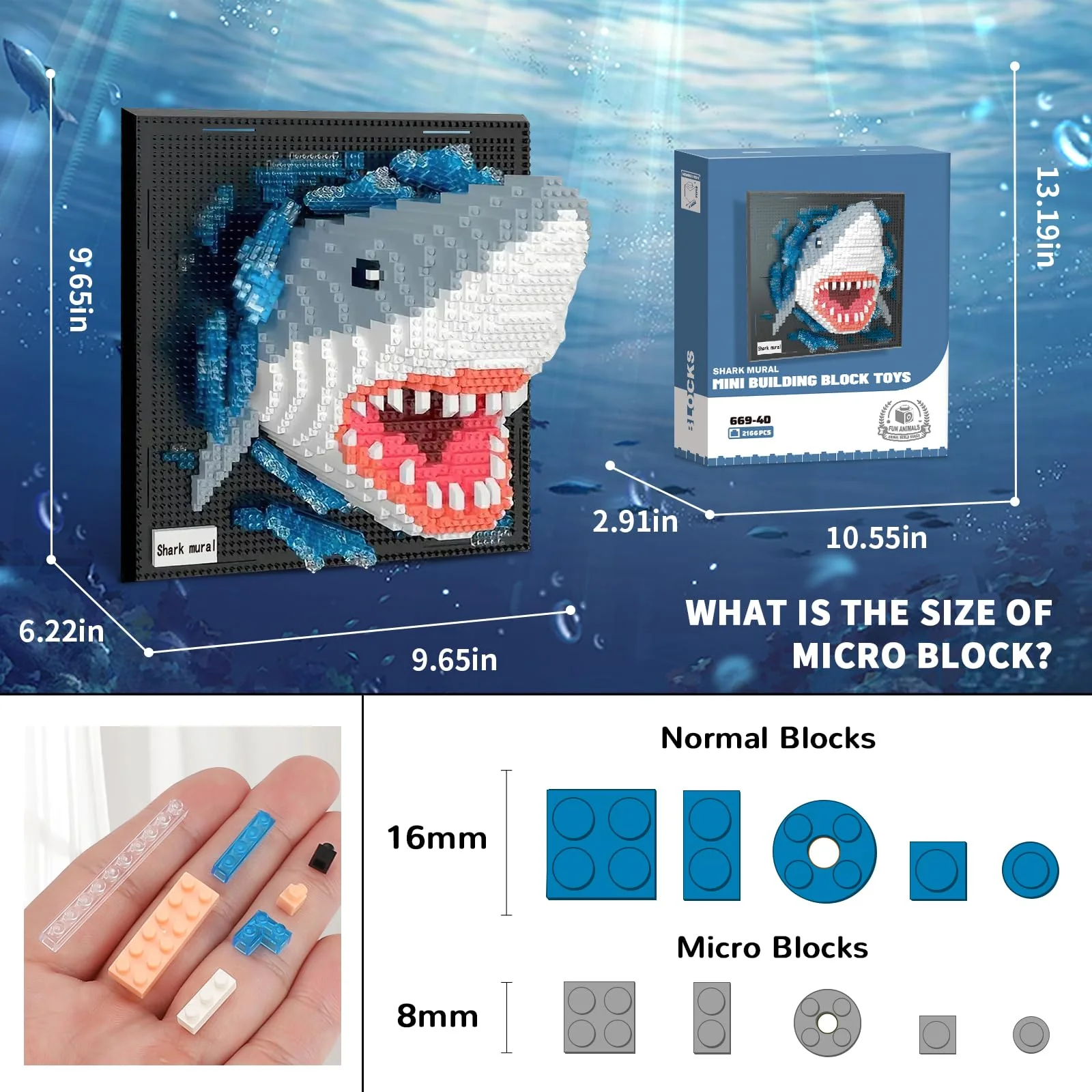 Shark Animal 3D Wall Art Micro Mini Building Blocks Set for Adults, Unique Home Wall Decor or Table Display, No Compatible with Lego, Ideal Birthday Christmas Toy Gift for Teens (2166 PCS) - Image 6