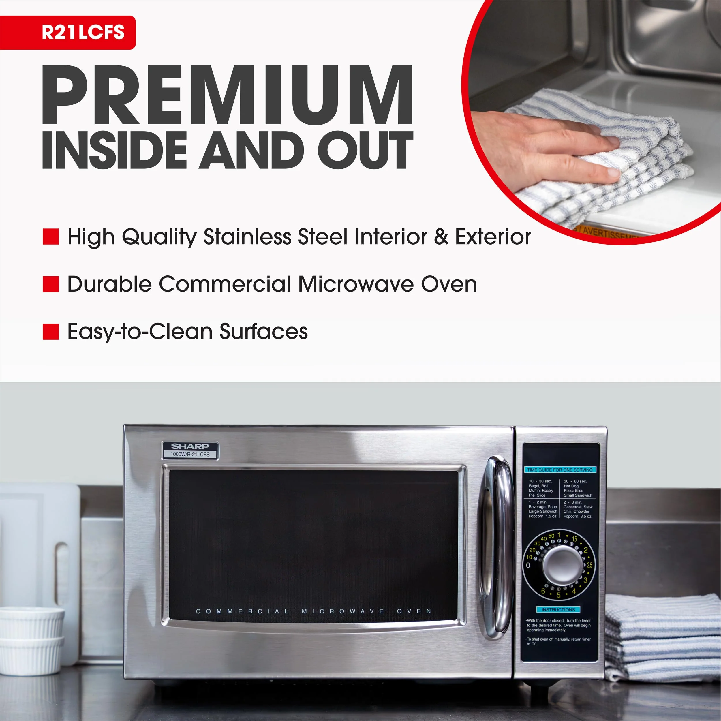 Sharp R-21LCFS Medium Duty Commercial Microwave (Dial Timer, 1000-Watts, 120-Volts) (Update of R-21LCF),Silver - Image 9