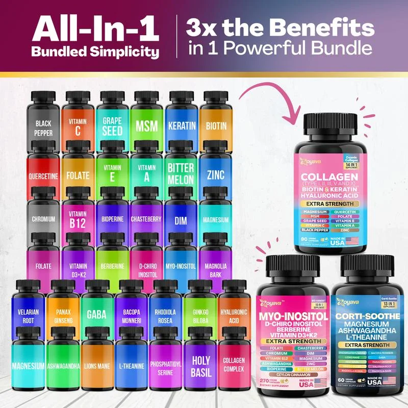 She Shines Set - Zoyava Ultimate Women's All-in-One Supplement with Corti-Soothe, Myo-Inositol, Collagen & Extra Strength Ingredients - Made in USA - Image 5
