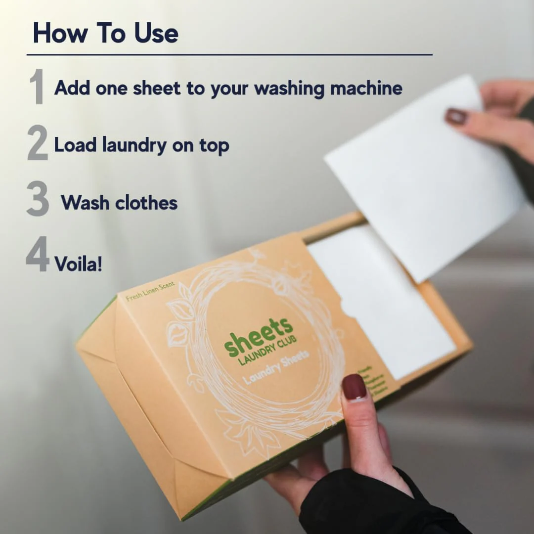 Sheets Laundry Club Laundry Detergent Sheets, 100 Loads - Fresh Linen Scent, Eco-Friendly, Quick-Dissolving Formula, Hypoallergenic, Septic Safe, Plastic-Free Packaging - 50 Sheets - Image 4