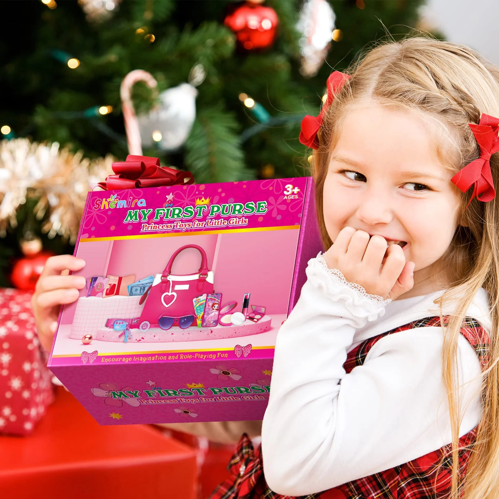 Shemira Play Purse for Little Girls, Princess Pretend Toys for Girls 3 4 5 6 7 8 Years Old, Christmas & Birthday Gift for Kids Age 3-5 4-6 6-8, Toddler Purse with Accessories, Kids Toy Purse,Pink - Image 2