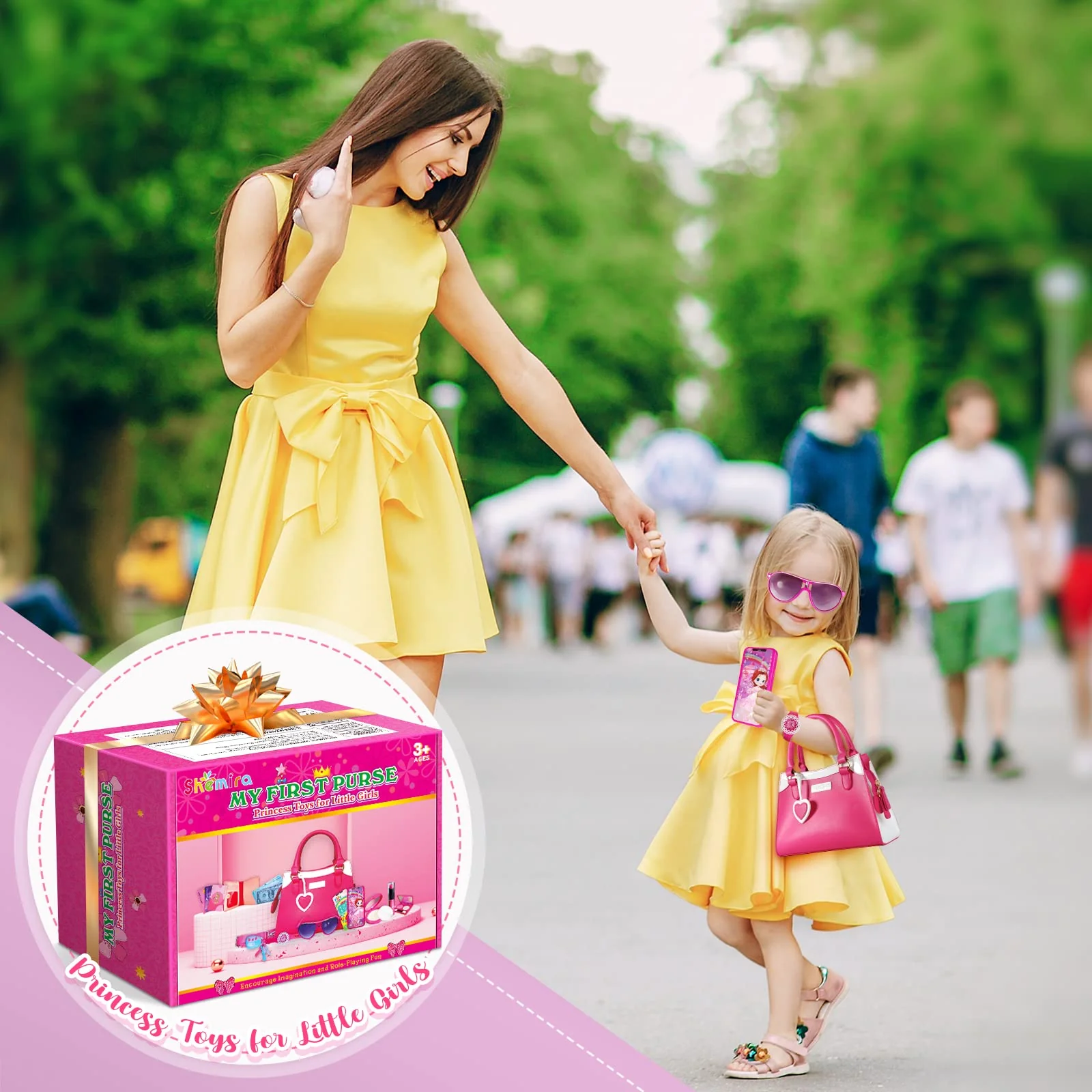 Shemira Play Purse for Little Girls, Princess Pretend Toys for Girls 3 4 5 6 7 8 Years Old, Christmas & Birthday Gift for Kids Age 3-5 4-6 6-8, Toddler Purse with Accessories, Kids Toy Purse,Pink - Image 3