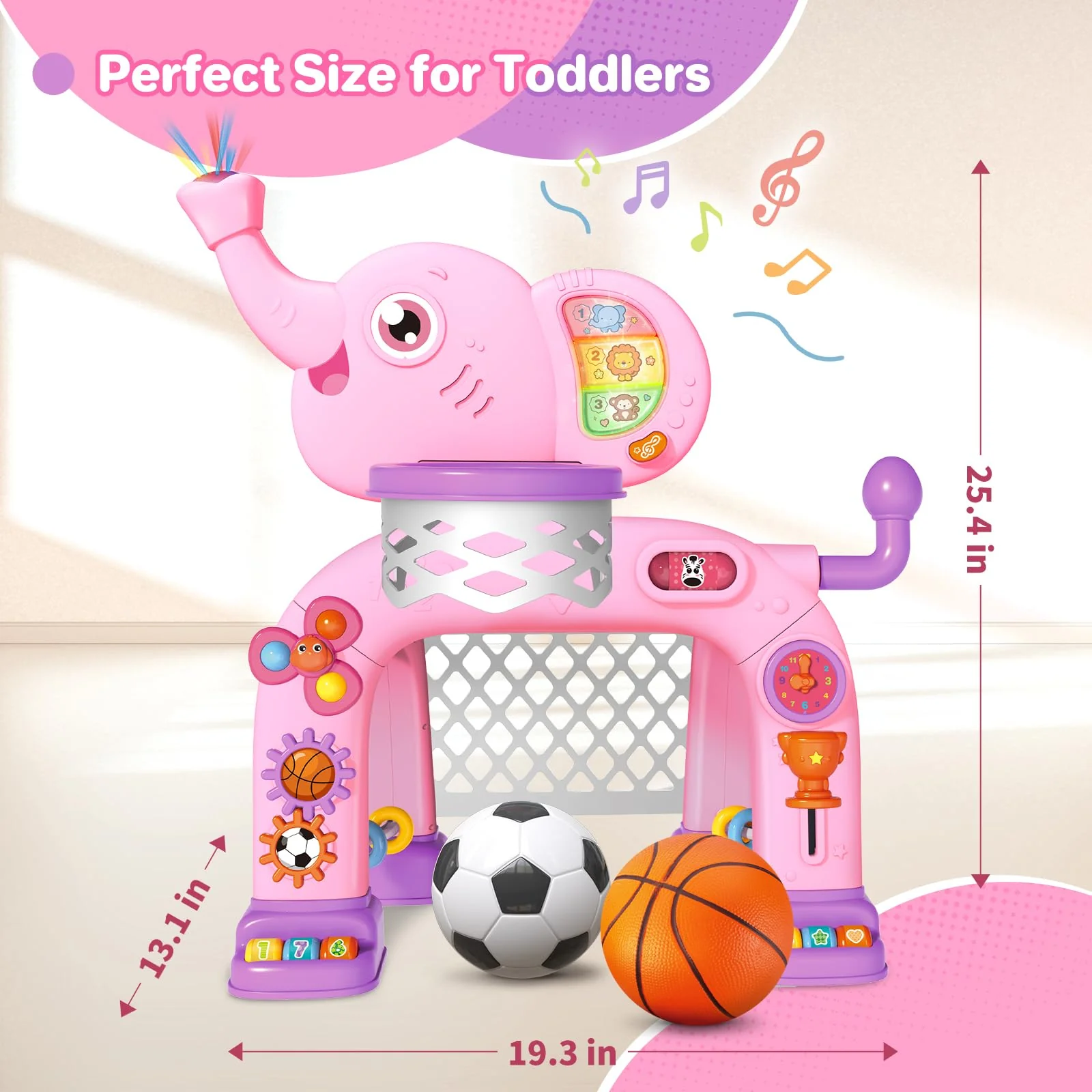 Shemira Toddler Basketball Hoop & Soccer Goal Activity Center Toys with Light & Music,Elephant Toddlers Musical Toys Gift, Baby & Toddlers Christmas Birthday Gift for 1 2 3 Year Old Boys & Girls - Image 6
