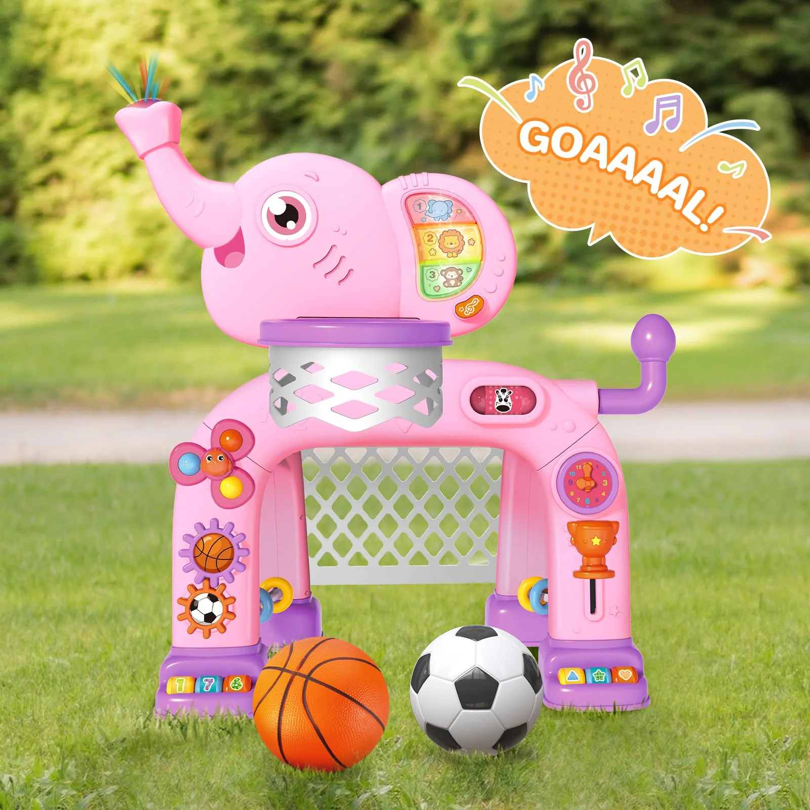 Shemira Toddler Basketball Hoop & Soccer Goal Activity Center Toys with Light & Music,Elephant Toddlers Musical Toys Gift, Baby & Toddlers Christmas Birthday Gift for 1 2 3 Year Old Boys & Girls - Image 7