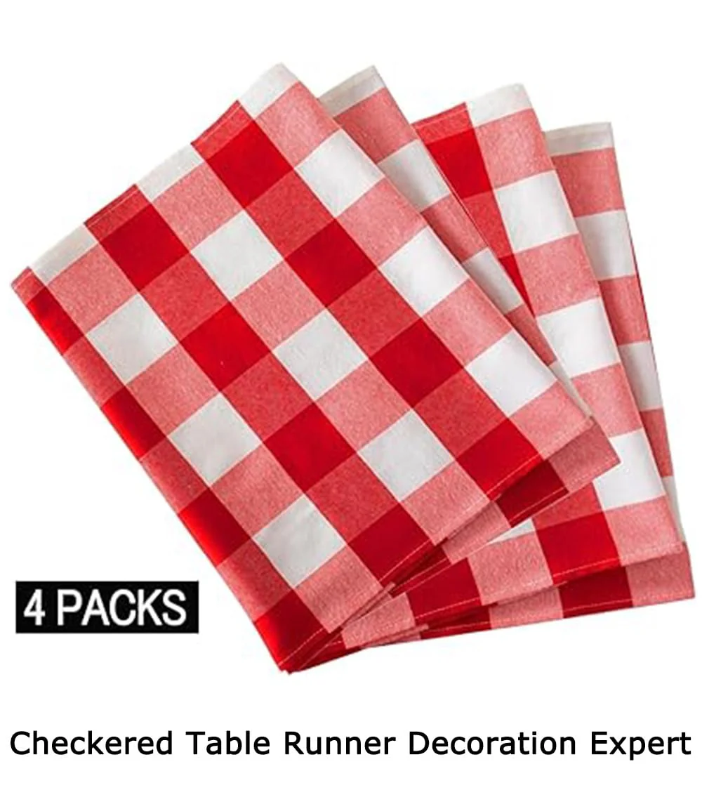 ShinyBeauty 4 Packs Checkered Table Runners 108 Inches Long Red and White Table Runner Christmas Decorations Farmhouse Plaid Linen for Dinning Party Outdoor Tables (14”X108”) - Image 2
