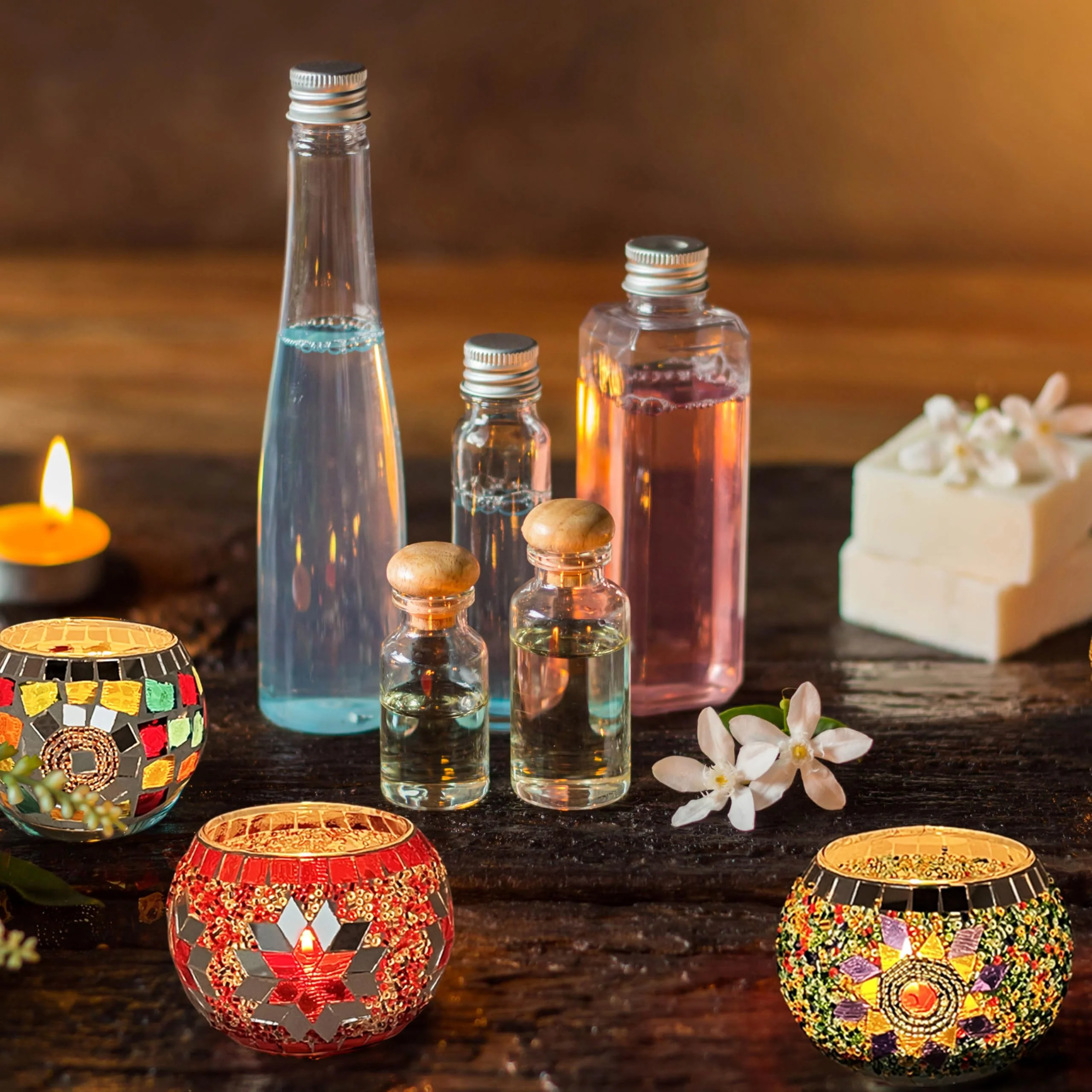 SHMILMH Glass Candle Holder Set of 4, Diwali Gift Votive Candle Holders Handmade Mosaic Glass Tealight Holders Diwali Christmas Table Decorations for Home - Image 6