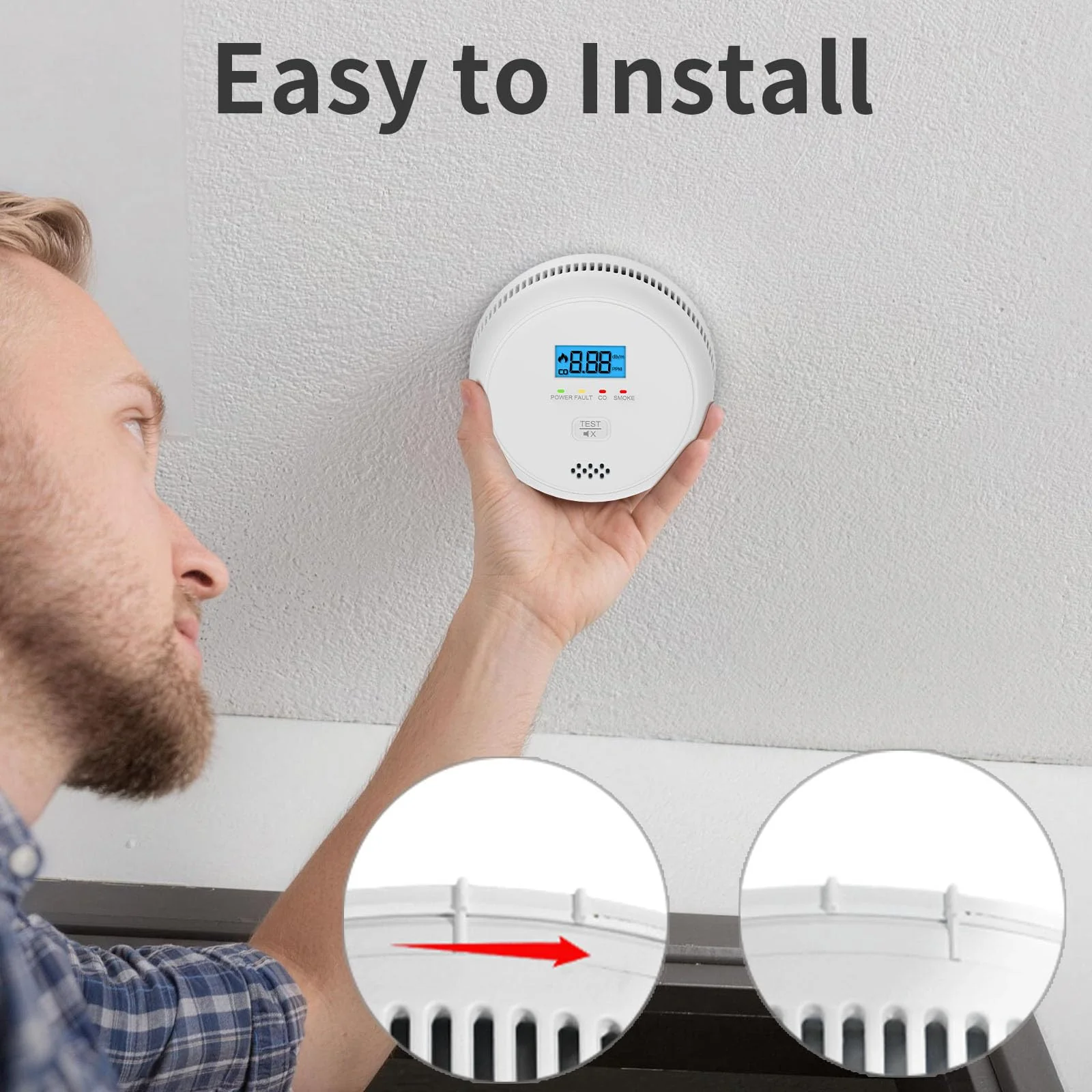 SHYEEH 2 in 1 Smoke and Carbon Monoxide Detectors, Battery-Operated (Battery not Included) Smoke Detector and CO Detector with 10-Year Sensor, Sound Warning and LCD Display for Home and Travel. - Image 5