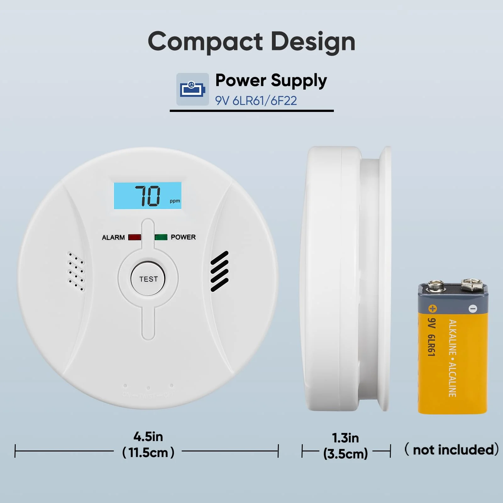 SHYEEH Smoke and Carbon Monoxide Detectors, Combination Smoke Alarm and Carbon Monoxide Detector Battery Powered, CO Detector Alarm with Sensitive Sensor, Sound Warning and LCD Display, CDR-803 - Image 3