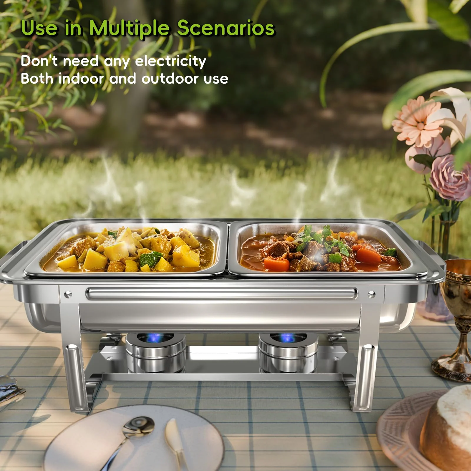 sifer 9Qt 4Pack [Multi-Size] Chafing Dish for Buffet | 80% Faster Screwless Assembly & Stackable Design for Wedding/Home/Christmas Buffets - Image 3