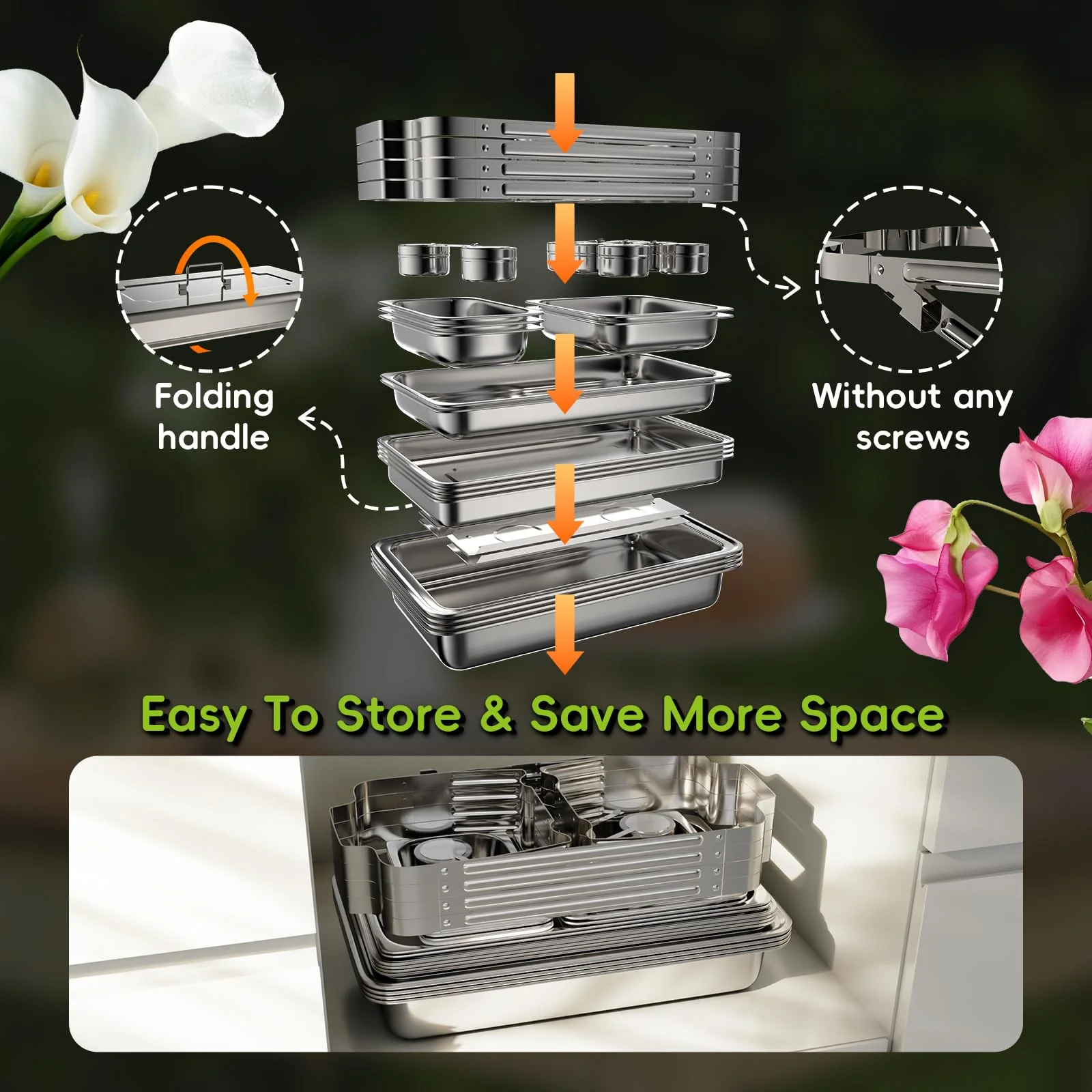 sifer 9Qt 4Pack [Multi-Size] Chafing Dish for Buffet | 80% Faster Screwless Assembly & Stackable Design for Wedding/Home/Christmas Buffets - Image 4