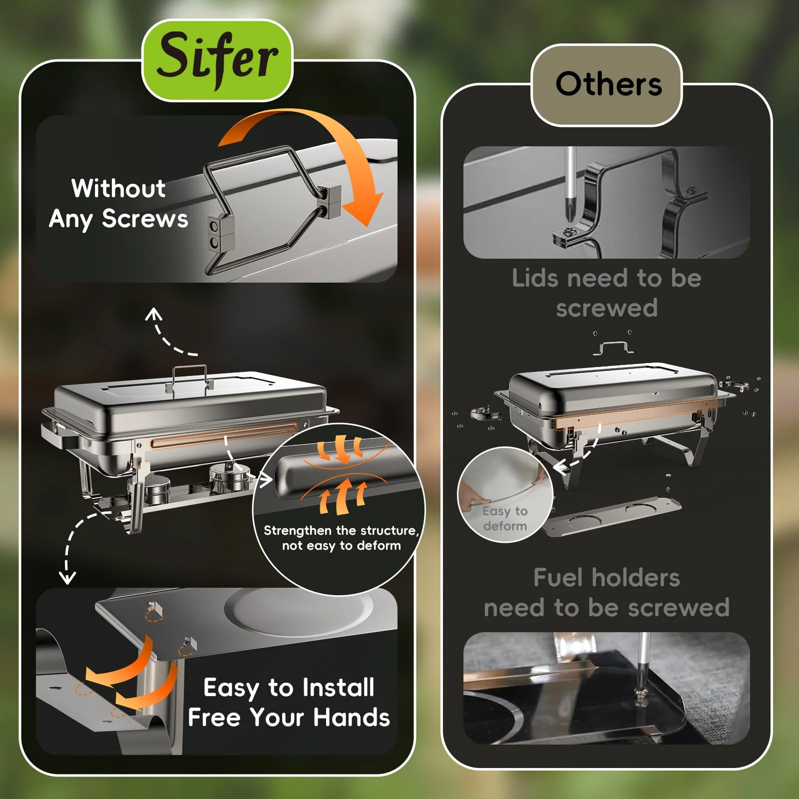 sifer 9Qt 4Pack [Multi-Size] Chafing Dish for Buffet | 80% Faster Screwless Assembly & Stackable Design for Wedding/Home/Christmas Buffets - Image 5