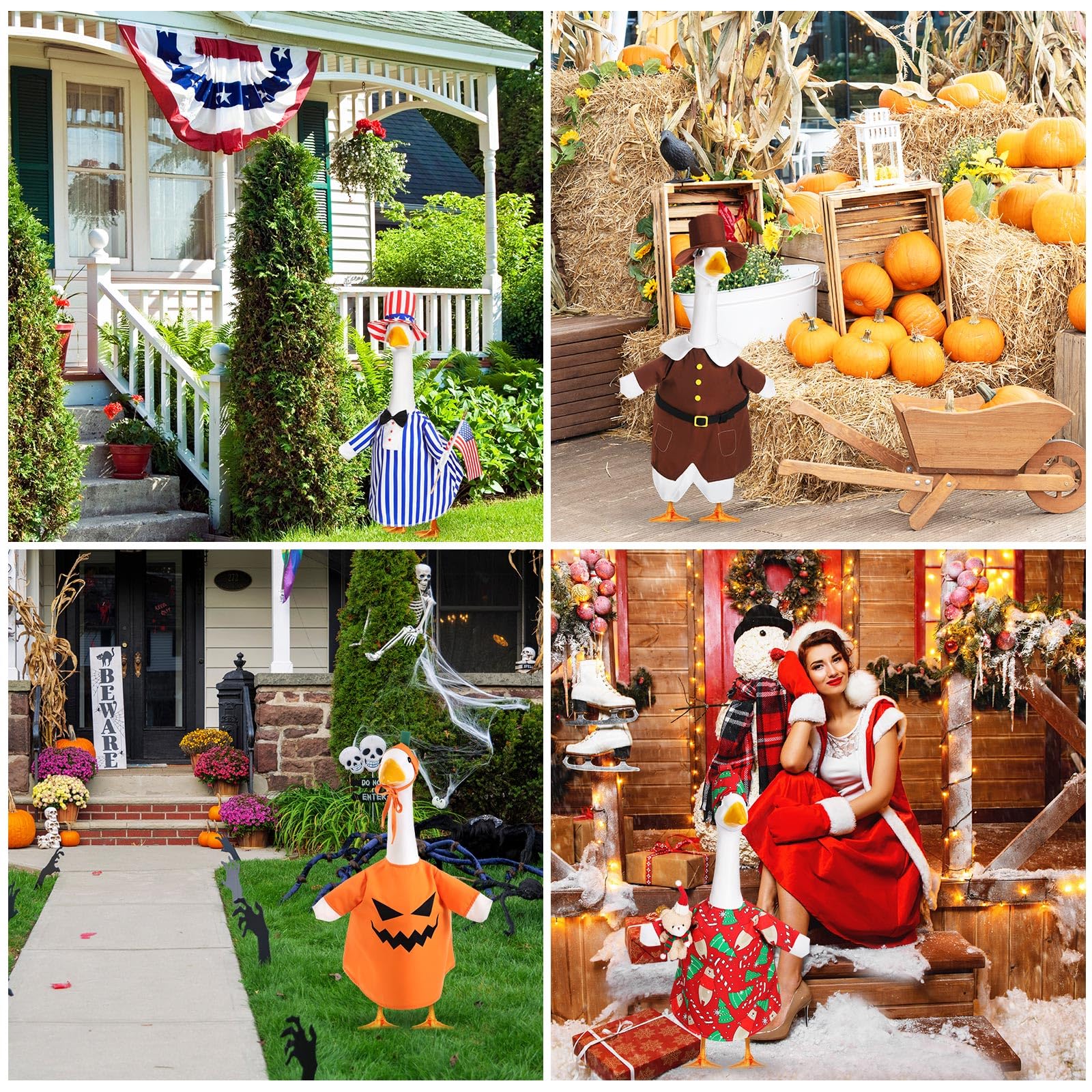 Silicherry 8 Set Seasonal Holiday Goose Outfits Christmas Valentine's Day Summer All Seasons Lawn Porch Goose Clothes Costume for 23" Cement Statue Garden Patio Outdoor Decoration(Boy Style) - Image 3