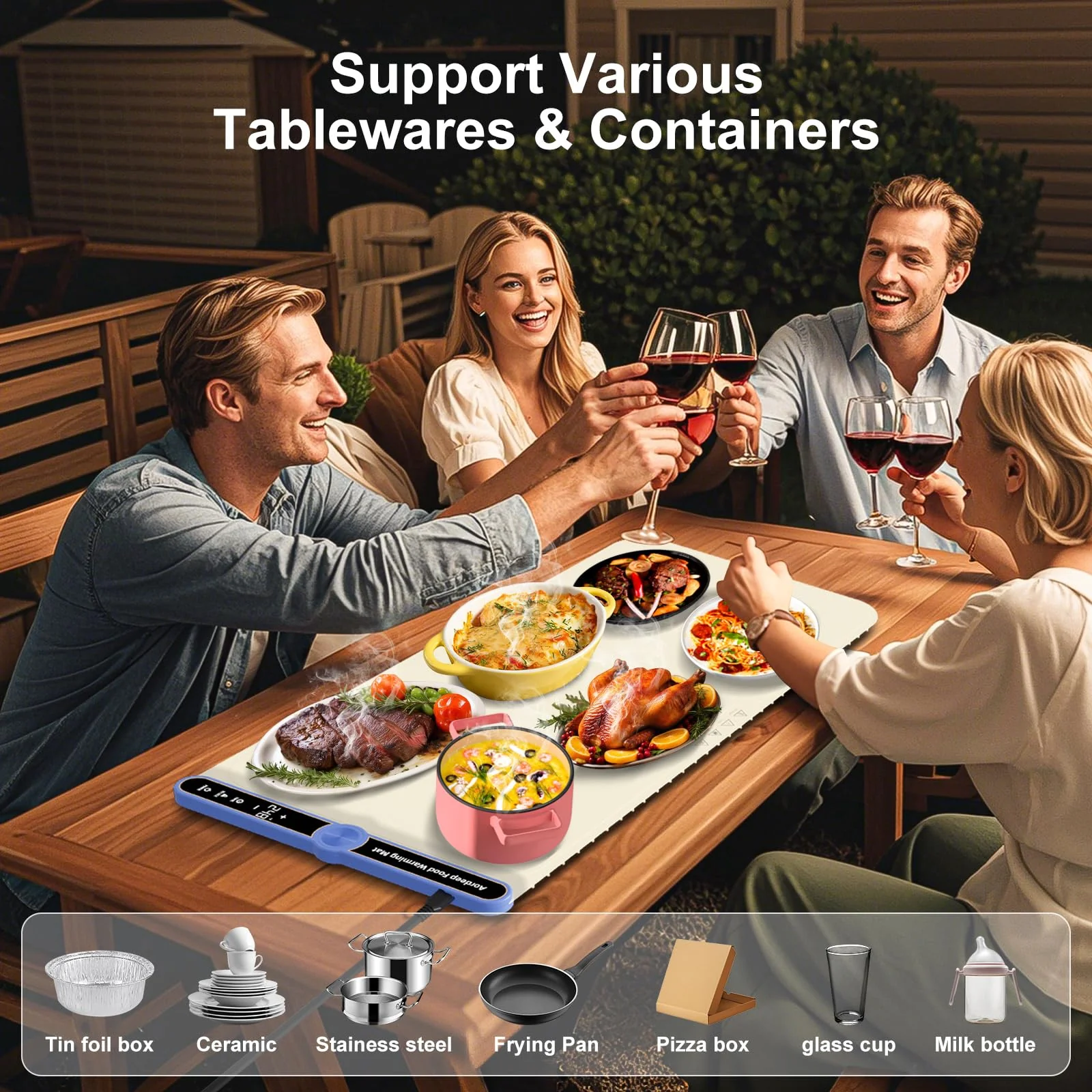 Silicone Food Warmers for Parties Buffet XL:32''X15'' Extra Large Warming Mat for Food 450W Max 248°F Portable Rolled-up Even Heating in 8S 9-Level Temp Auto Power Off-Beige - Image 3