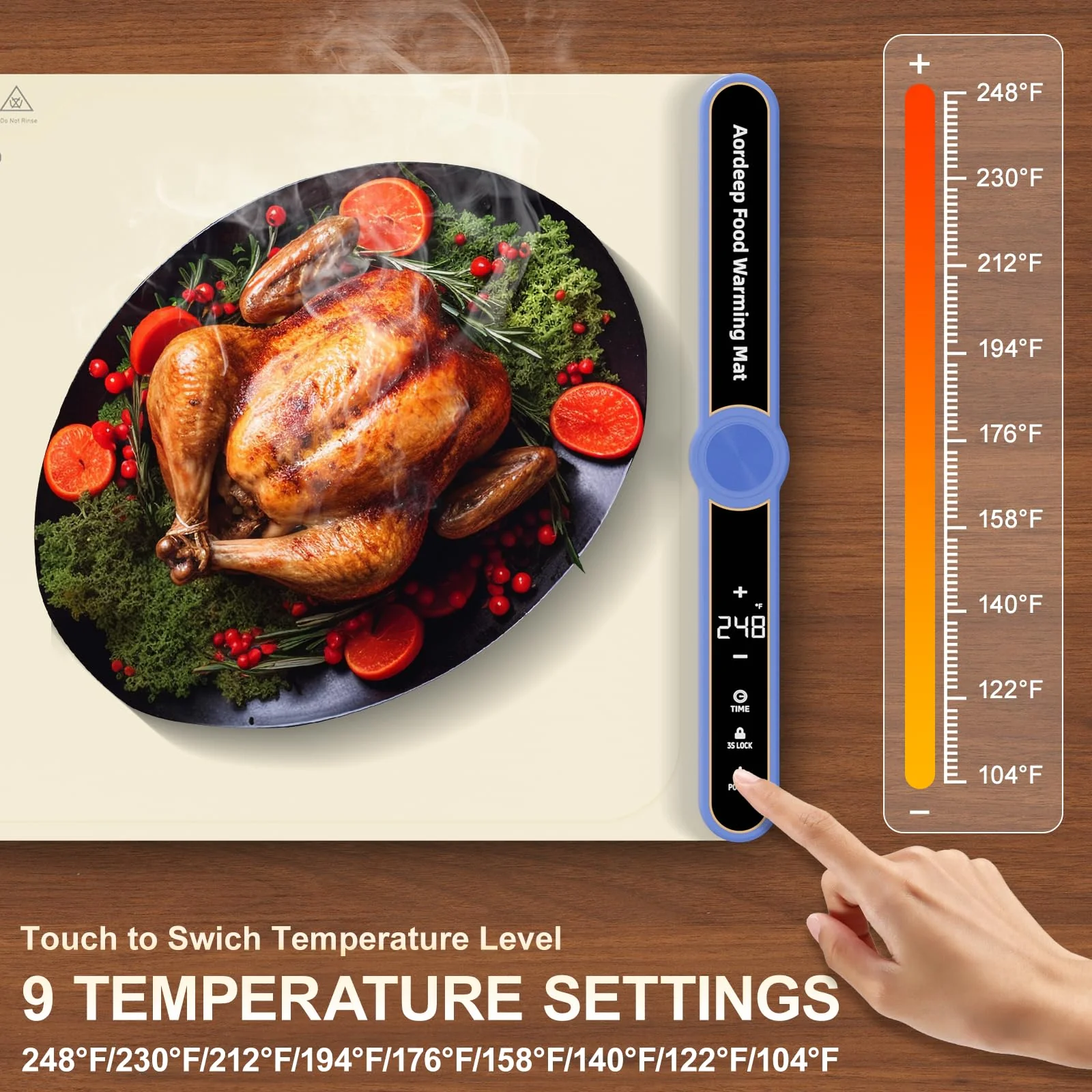 Silicone Food Warmers for Parties Buffet XL:32''X15'' Extra Large Warming Mat for Food 450W Max 248°F Portable Rolled-up Even Heating in 8S 9-Level Temp Auto Power Off-Beige - Image 6
