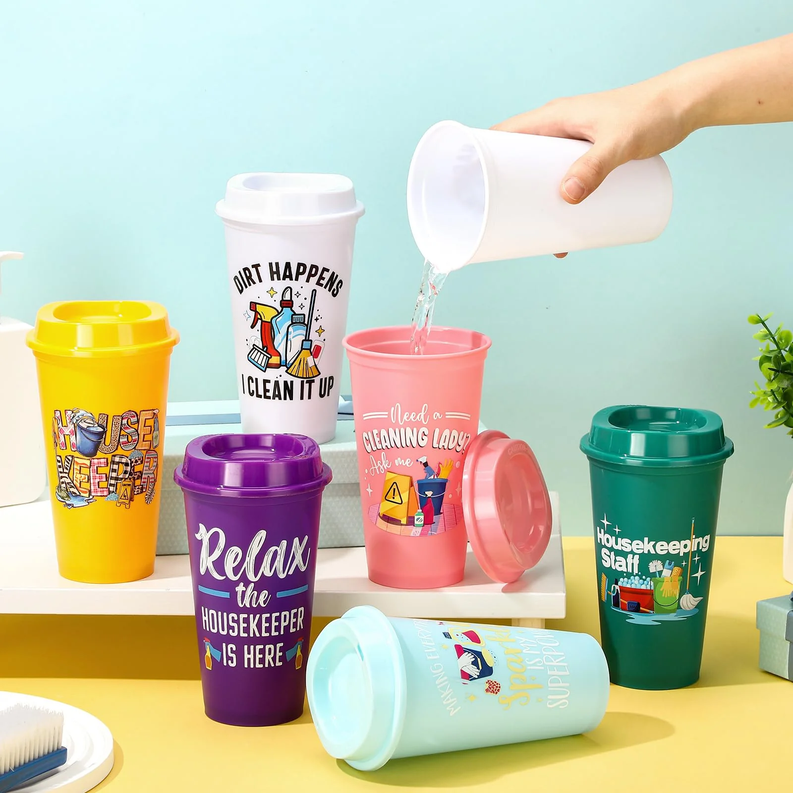 SiliFine 12 Pcs Housekeeping Appreciation Gifts Bulk 16 oz Tumbler with Lids Housekeeper Thank You Cups Reusable Travel Coffee Mug Housekeeper Christmas Gifts for Staff House Cleaner Domestic Worker - Image 7