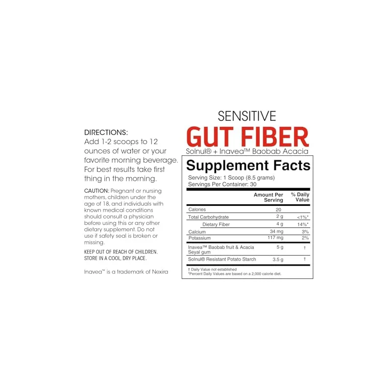 Silver Fern Sensitive Gut Fiber Supplement - Each Tub = 30 Scoops = 30 Day Supply - 6 Grams of Dietary Fiber Per Serving - with Galactomannan Guar Fiber, Baobab Fruit Powder (1 Tub) - Image 2